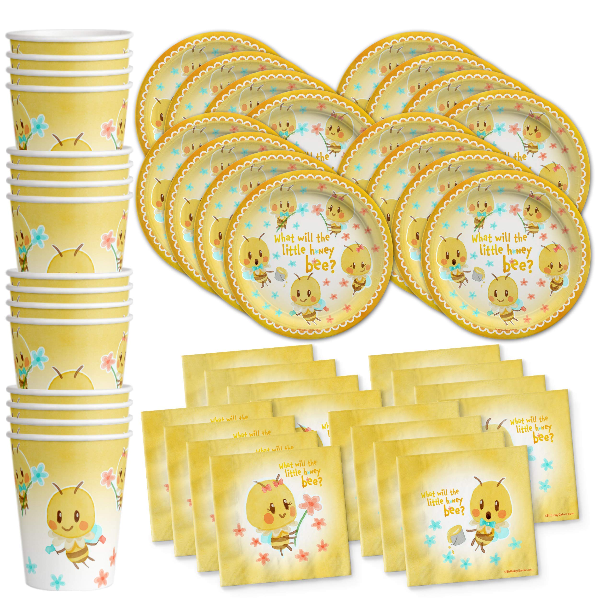 Little Honey Bee Gender Reveal Party Supplies Set - 16-Piece Tableware Kit with Plates, Napkins & Cups | Perfect for Baby Shower, Gender Announcement & Themed Celebrations