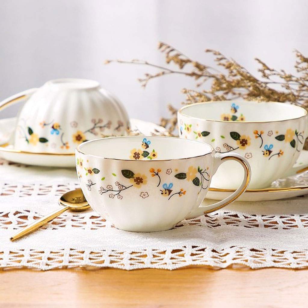 Premium Ceramic Coffee & Tea Cup Set - 6 Cups with Saucers, Coffee Pot, Sugar Bowl & Milk Jug - Elegant Phnom Penh Style for Afternoon Tea & Home Coffee Breaks - Perfect for Gifts, Parties & Daily Use