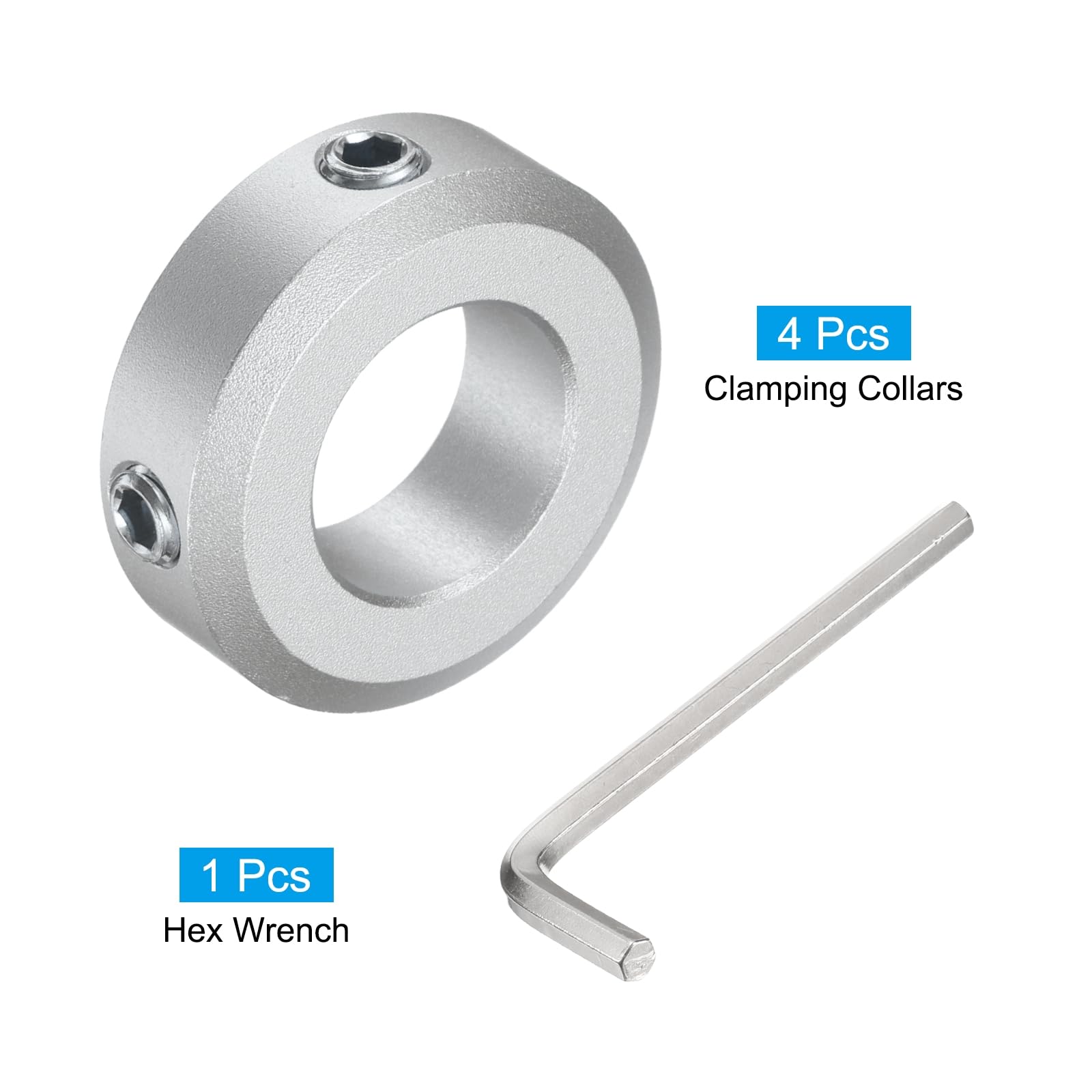 uxcell 4pcs Aluminum Alloy Set Screw Shaft Collar for 17mm Shaft - 32mm OD, 10mm Thickness with M6 Set Screws & Wrench - Perfect for Machinery, Robotics & DIY Projects