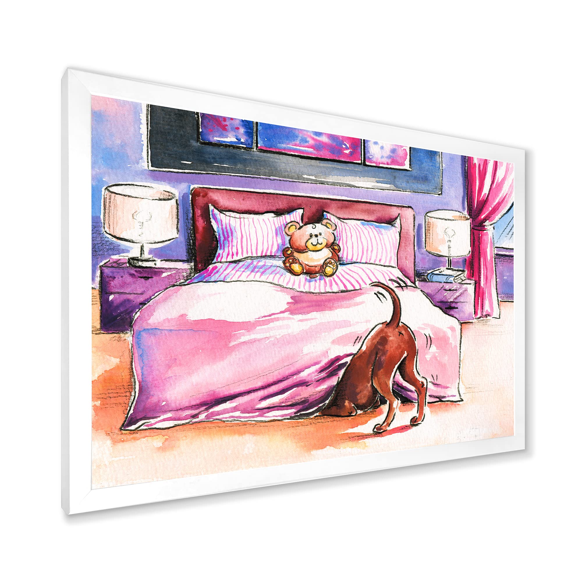 DesignQ Brown Dog Looking Under the Bed Farmhouse Framed Wall Art - Rustic Home Decor for Living Room, Bedroom & Office - Perfect Gift for Dog Lovers