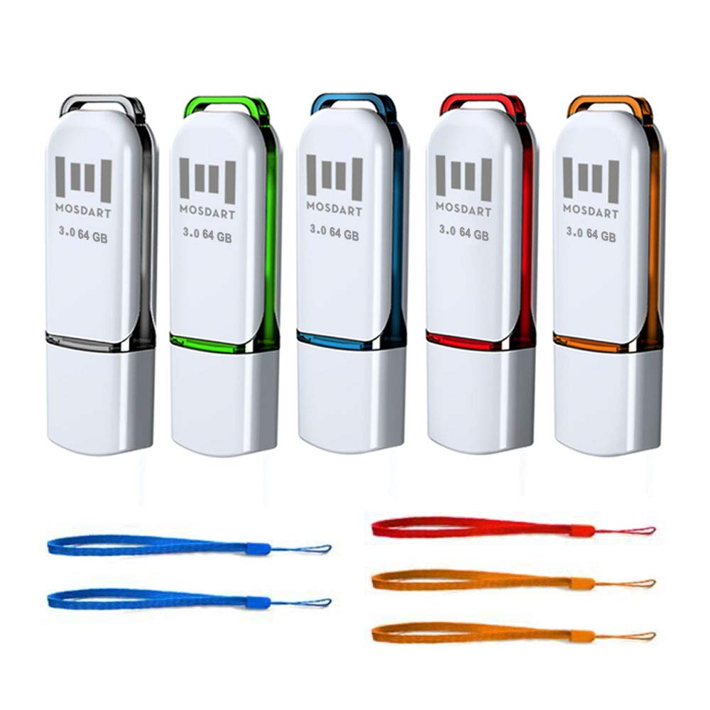 MOSDART 64GB USB 3.0 Flash Drive 80MB/S with LED Light - for Computers & Data Storage (5-Pack)