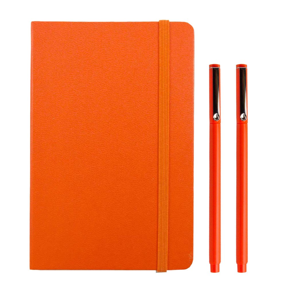 JAM PAPER Complete Desk Kit - Orange Office Supplies Set with Stapler, Tape Dispenser, Journal, Pens, Rubber Bands, Paper Clips & Binder Clips - 7 Piece Pack for Home Office, School & Work Organization