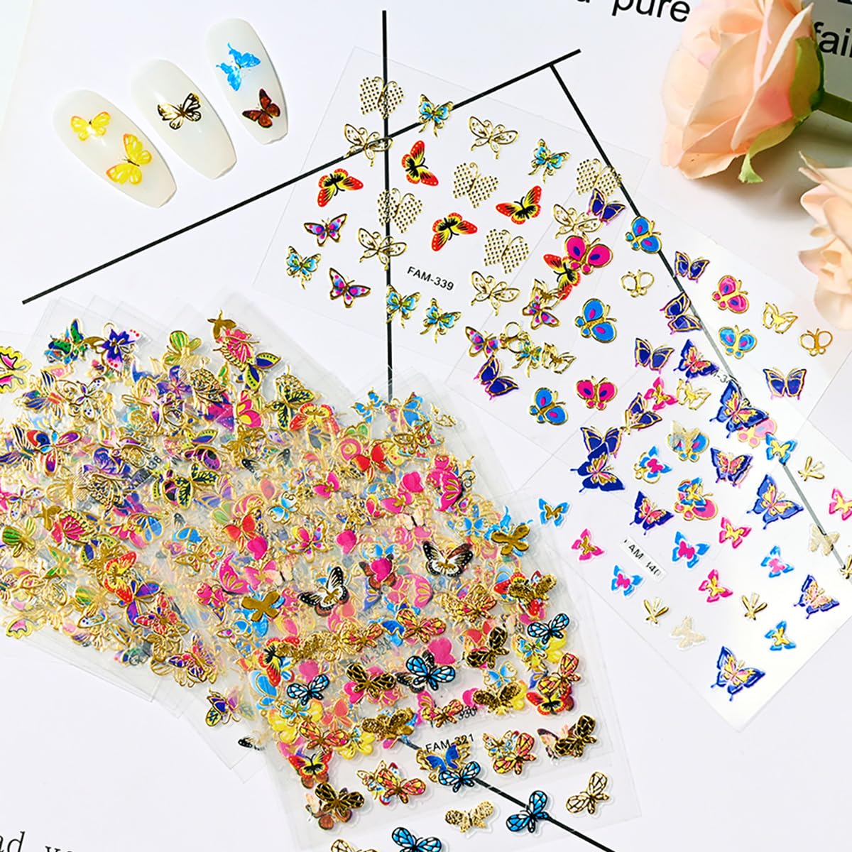 3D Butterfly Nail Stickers - 30Pcs Colorful Self-Adhesive Nail Art for Women & Girls - Perfect for Manicures & Acrylic Nails