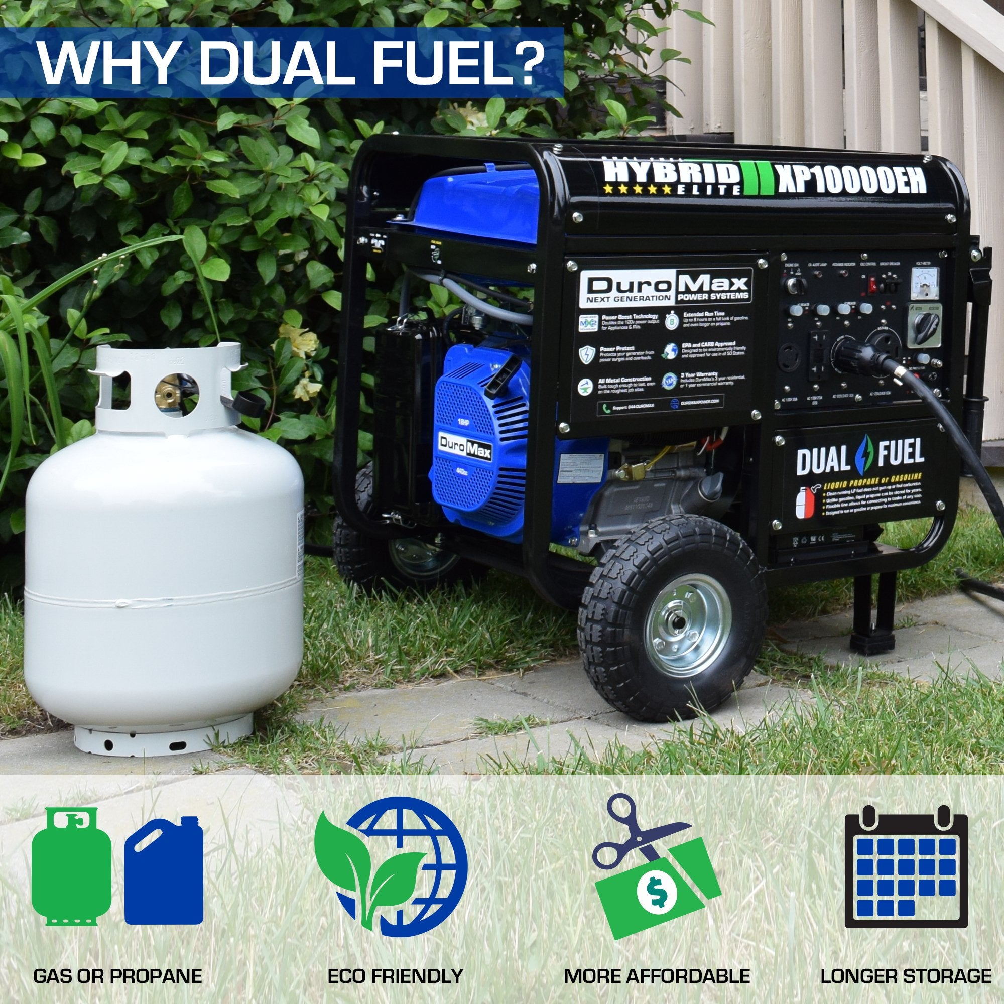DuroMax XP10000EH 8000W/10000W Dual Fuel Portable Generator with Electric Start - Ideal for Home Backup Power, Camping & Emergency Use