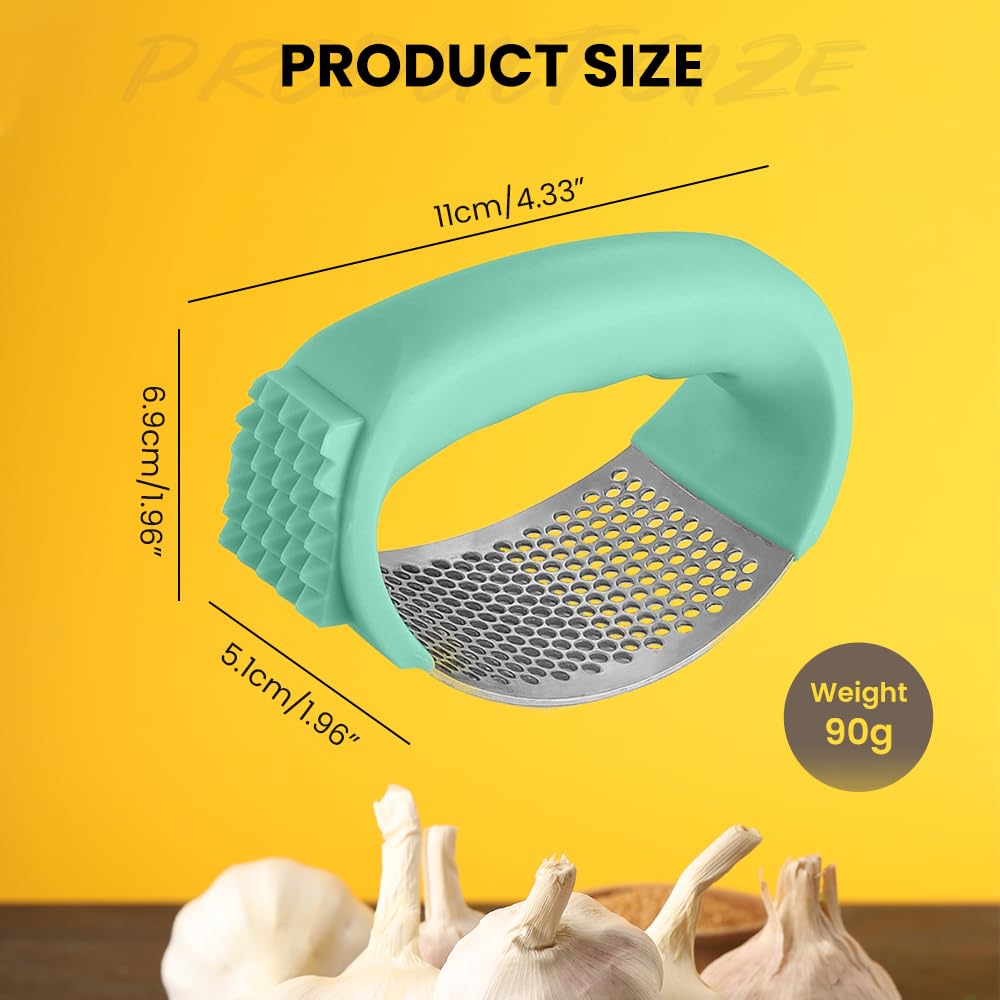 Stainless Steel Garlic Press - 2025 New Garlic Mincer with Peeler & Brush for Kitchen Cooking