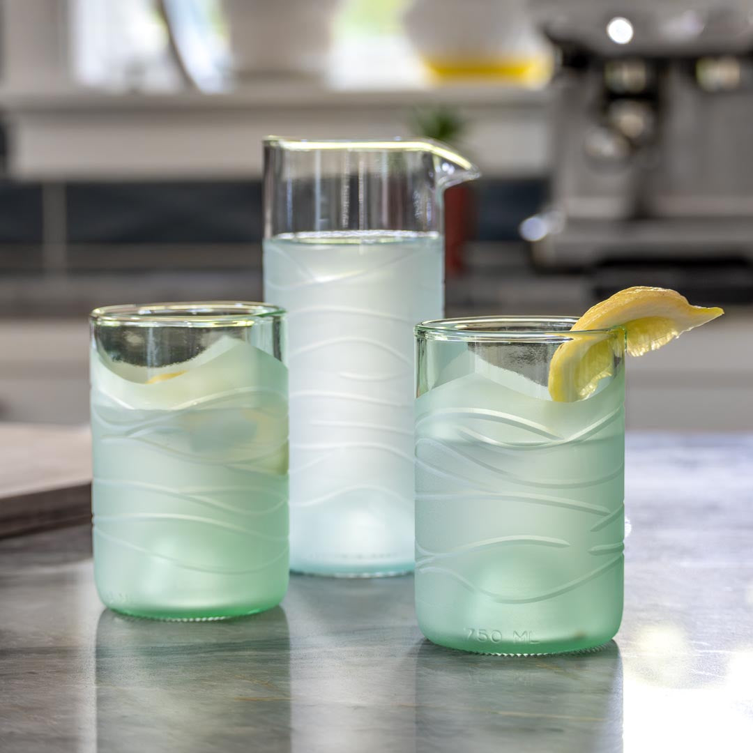 Glacier Glass 16oz Water Pitcher with 2 12oz Tumblers - 3-Piece Set for Iced Tea, Lemonade & Summer Beverages | BPA-Free Glass Drinkware for Home, Kitchen & Entertaining