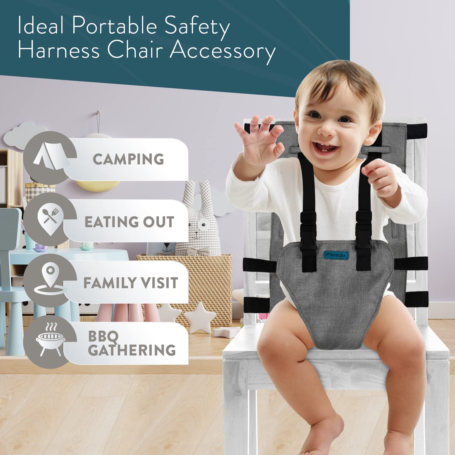 Portable Baby High Chair for Travel - Lightweight Foldable Highchair with Safety Harness | Perfect for Dining Out, Camping & Airplane Travel