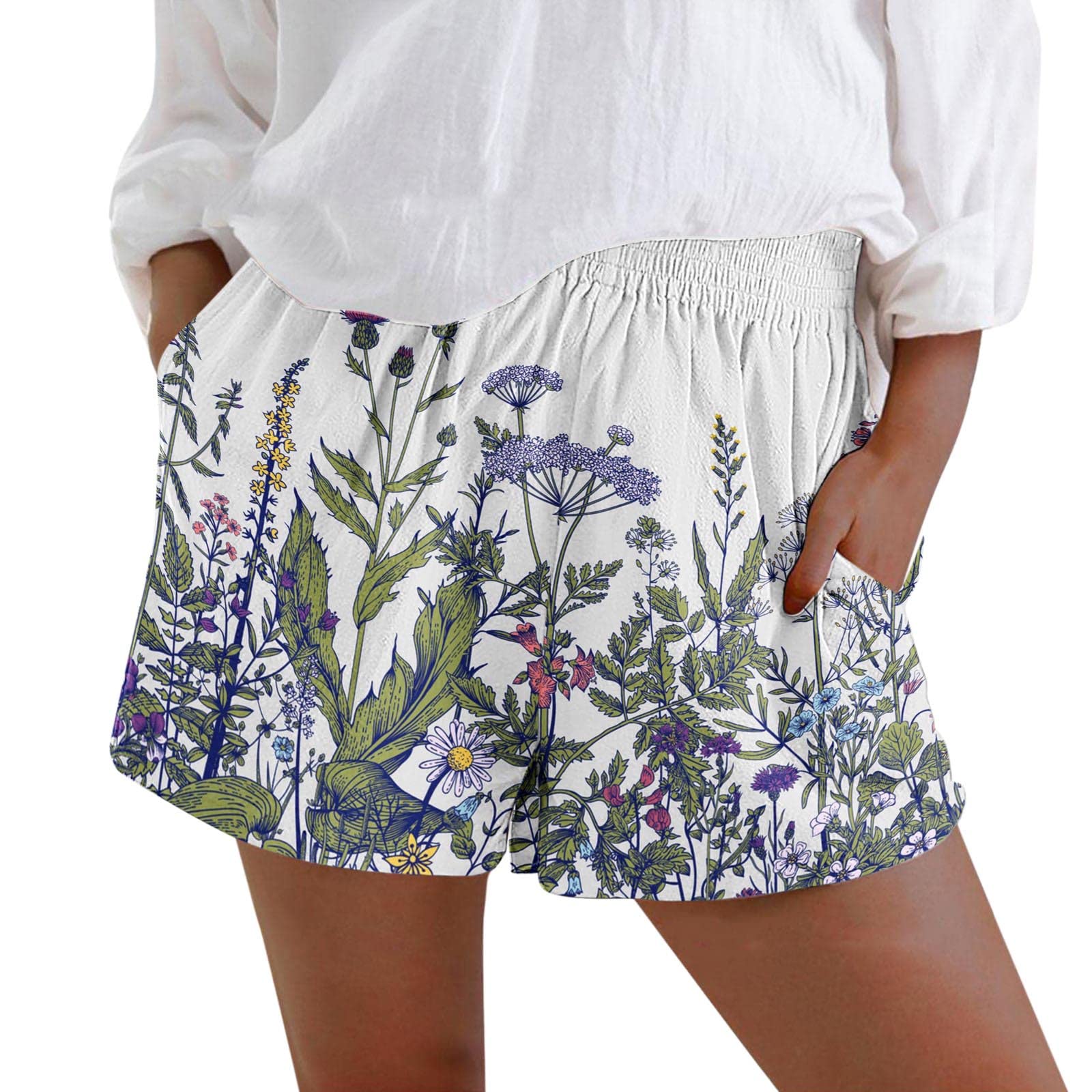 Women's Stretchy High Waist Shorts with Pockets - Summer Casual Shorts for Travel, Gym, Workout & Jogging | Perfect for Outdoor Activities, Camping & Beach Vacations