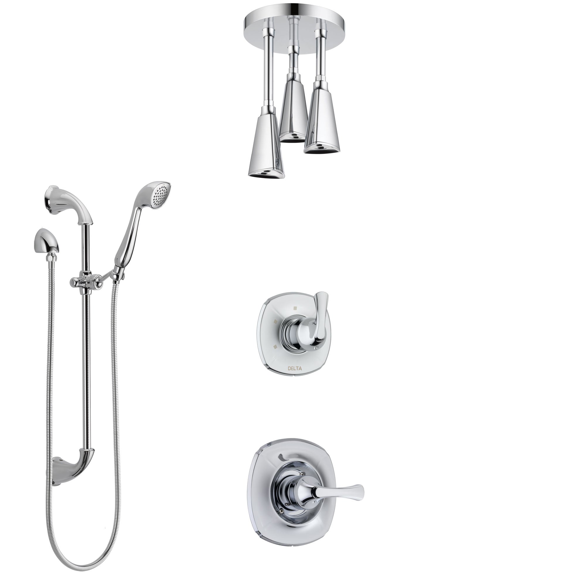 Delta Addison Chrome Finish Shower System with 3-Setting Diverter, Ceiling Mount Showerhead & Hand Shower - SS14925 | Modern Bathroom Upgrade for Spa-Like Experience