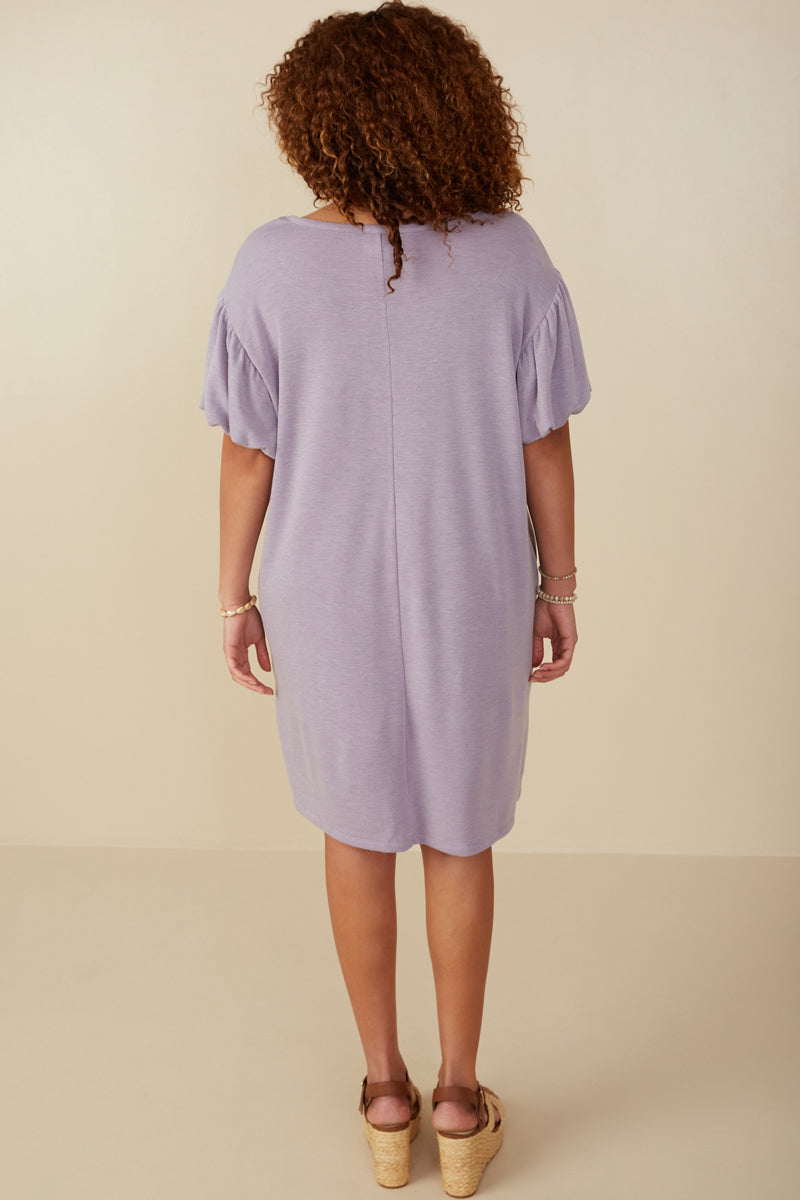 Stylish Gathered Puff Sleeve French Terry Knit Dress for Women | Comfortable Casual & Lounge Wear | Perfect for Brunch, Office, and Weekend Outings