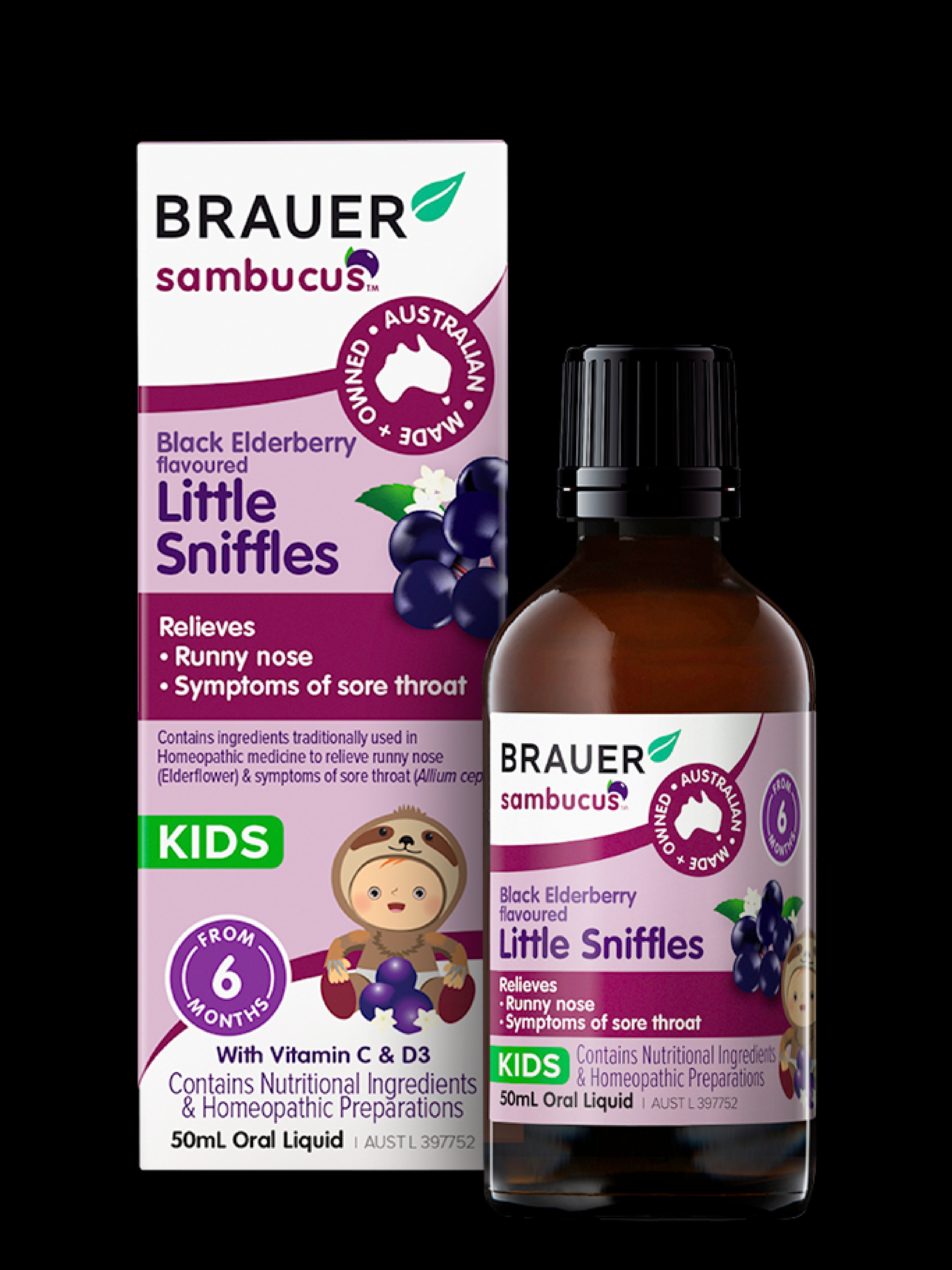 Brauer Sambucus Black Elderberry Immune Support for Infants & Kids - Natural Cold & Flu Relief for Daycare & School Season
