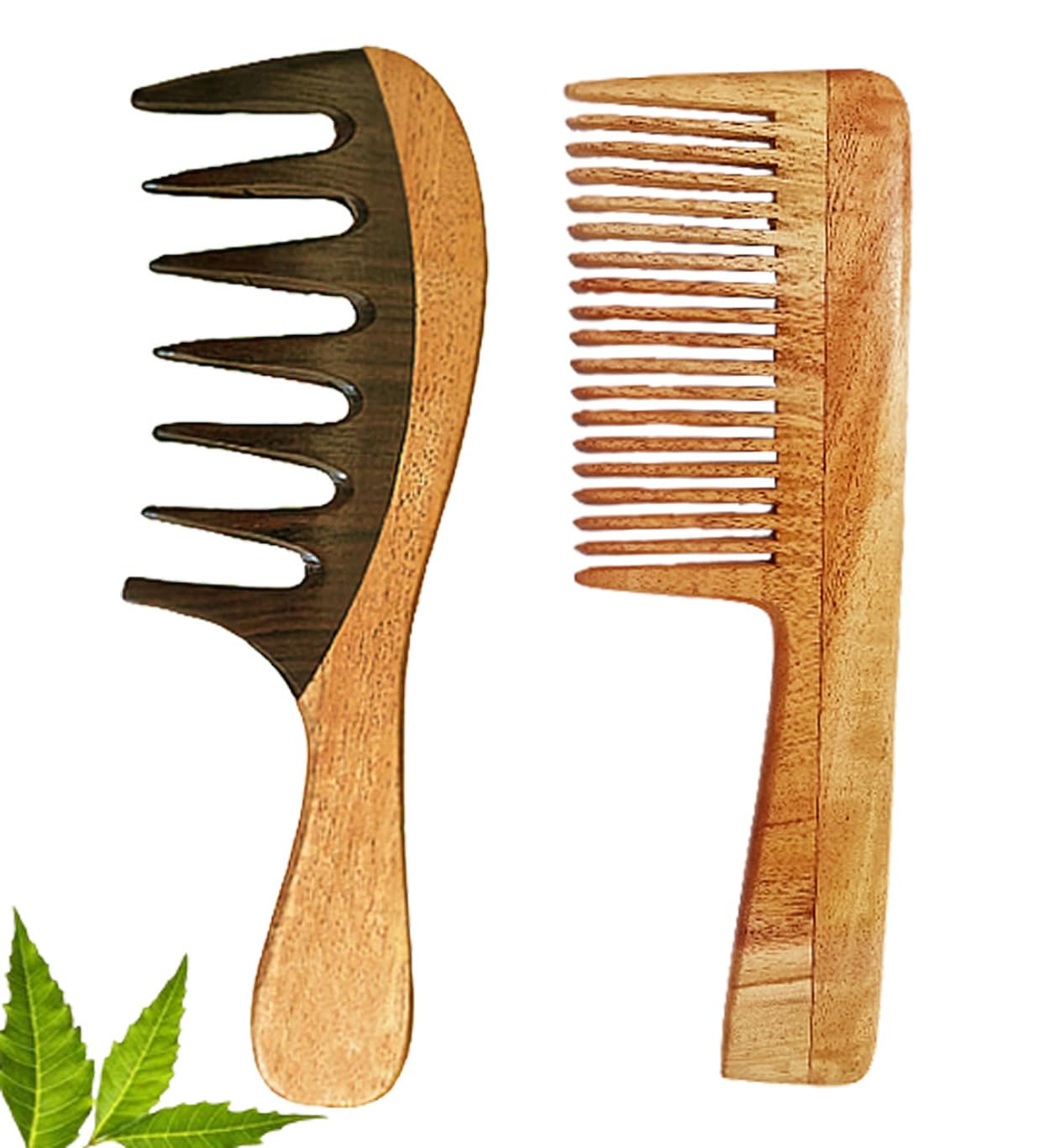 Neem Wood Wide Tooth Comb for Curly Hair - Detangling & Hair Growth for Women & Men - Anti Dandruff Wooden Comb - Perfect for Daily Hair Care & Scalp Massage