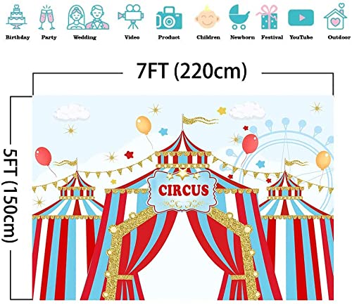 7x5ft Red Circus Photography Backdrop - Carnival Carousel Big Top Tent Background for Baby Shower, Kids Birthday Party, Dessert Table & Photobooth Props | Perfect for Themed Events, Candy Buffets and Cake Decorations