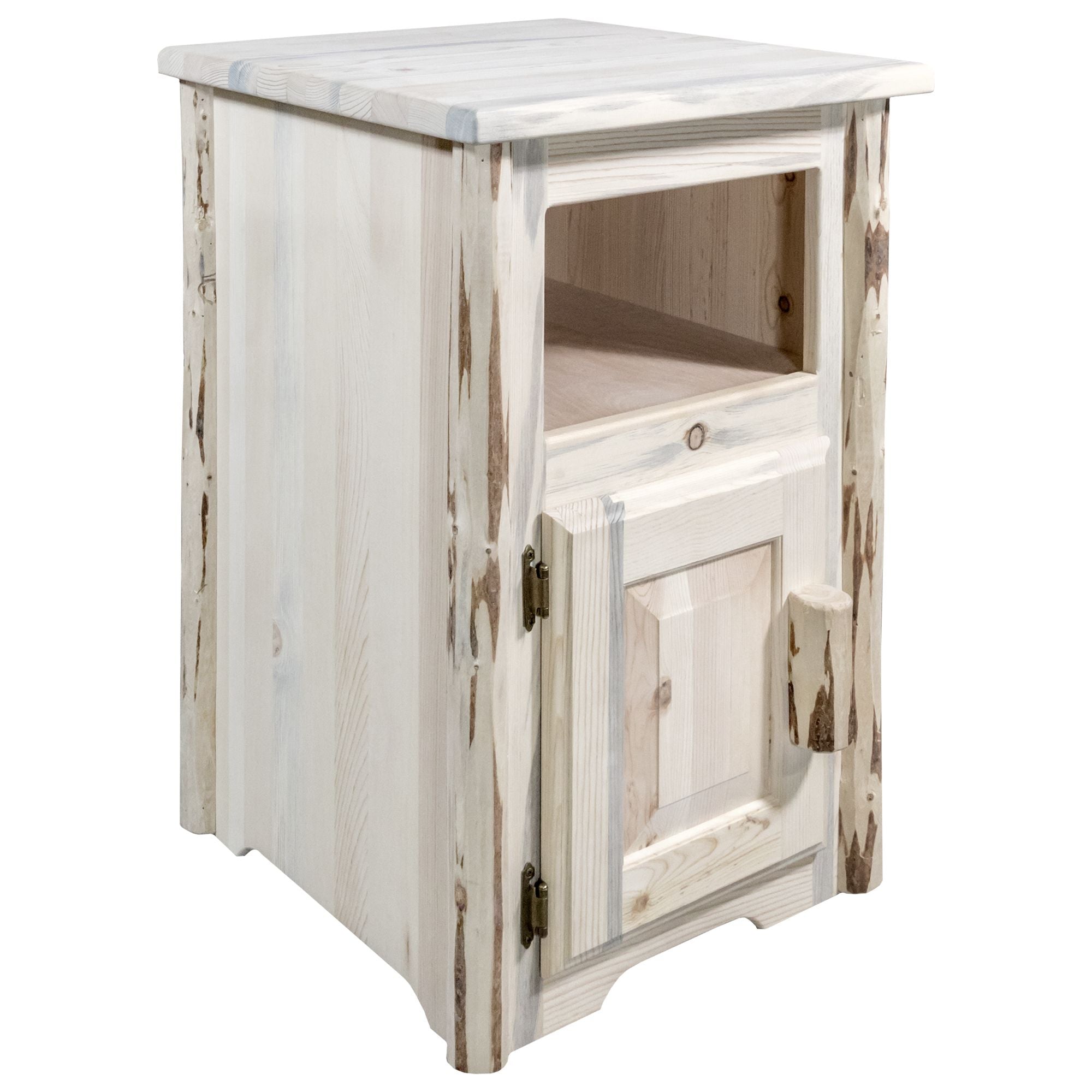 Montana End Table with Door - Left Hinged Side Table for Living Room, Bedroom, or Office - Rustic Wood Nightstand with Storage Shelf