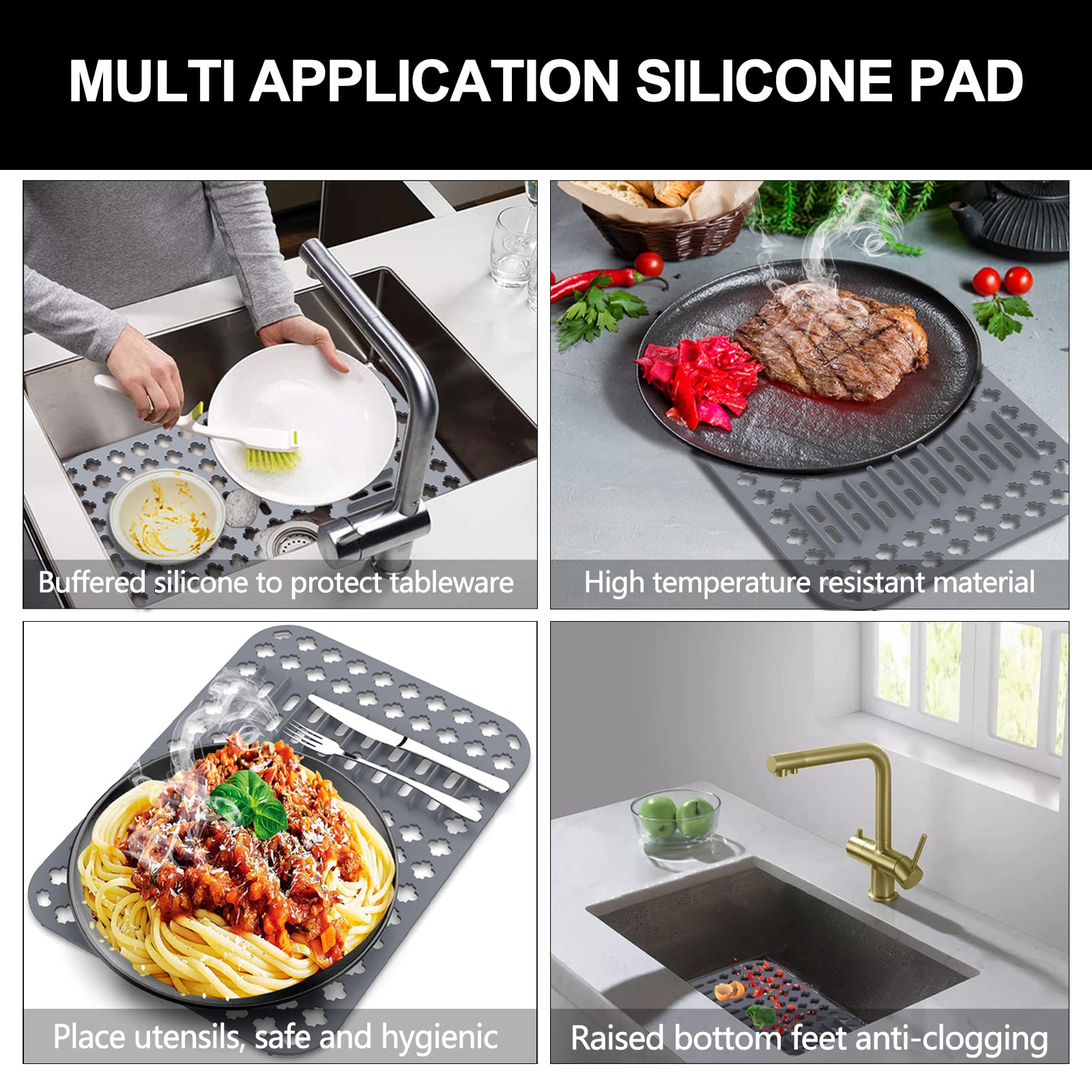 Non-Slip Heat Resistant Sink Protectors - 2 Pack Custom Fit Kitchen Sink Mats (15.7