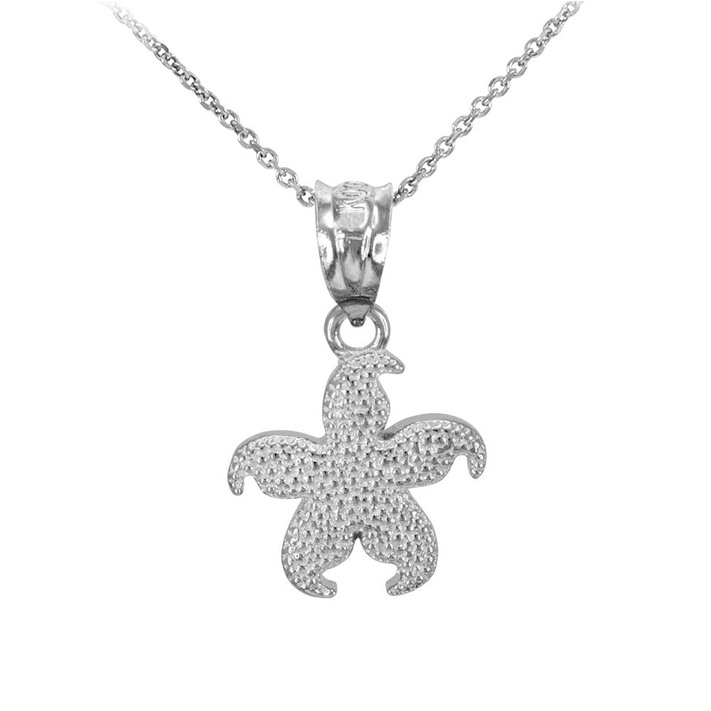 10k White Gold Starfish Pendant Necklace - Beach Jewelry Gift