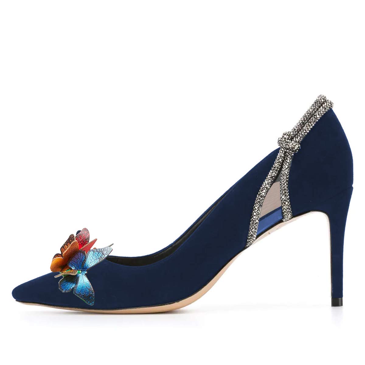 YDN Women's Retro Pointed Toe High Heel Pumps - Rhinestone Butterfly Slip-On Dress Shoes for Party, Wedding & Daily Wear - Comfortable Stiletto Heels for Women's Formal & Casual Occasions