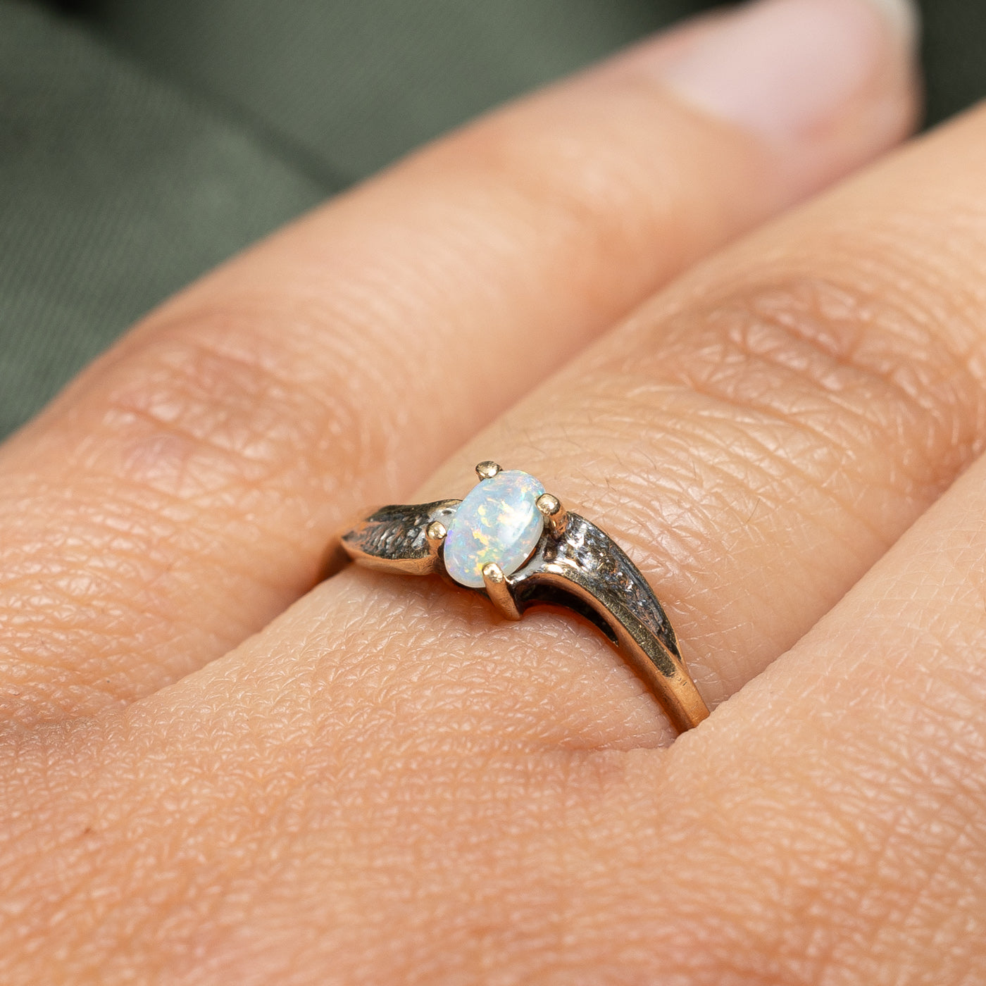 10K Two Tone Gold Opal Wave Ring - 0.12ct Natural Opal Gemstone - Size 6.75 - Elegant Boho Jewelry for Women - Perfect for Weddings, Anniversaries & Everyday Wear