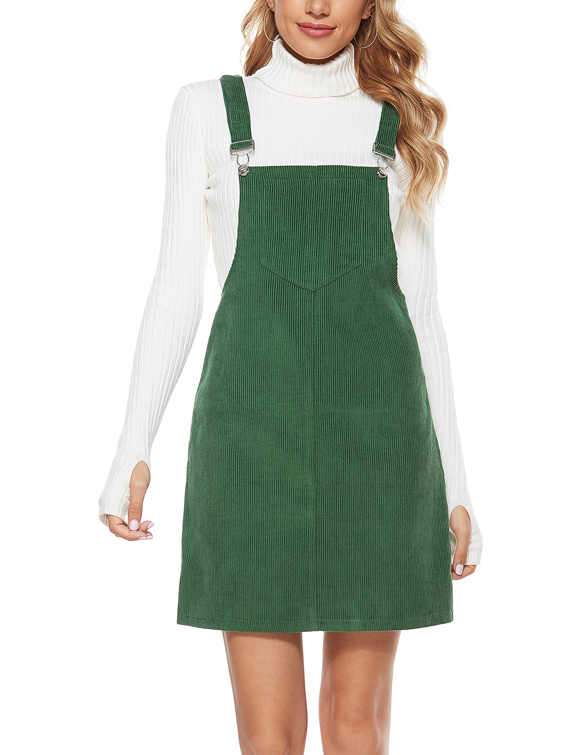 Yeokou Women's Casual Corduroy Bib Overalls - Knee-Length Pinafore Midi Jumpsuit Dress for Women | Comfortable Fall Outfit for Work, Date Night & Weekend Wear