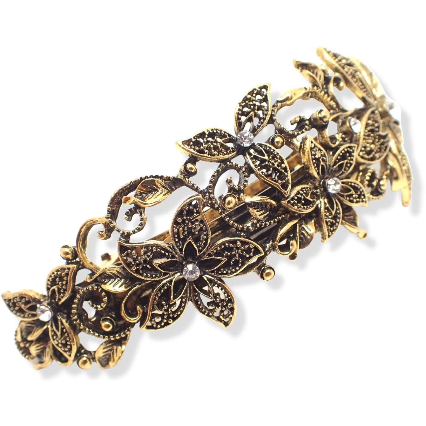 Vintage Gold Crystal Flower Hair Barrettes for Women - 10cm Bridal Hair Clips, Elegant Diamante Hair Accessories for Weddings, Parties & Special Occasions