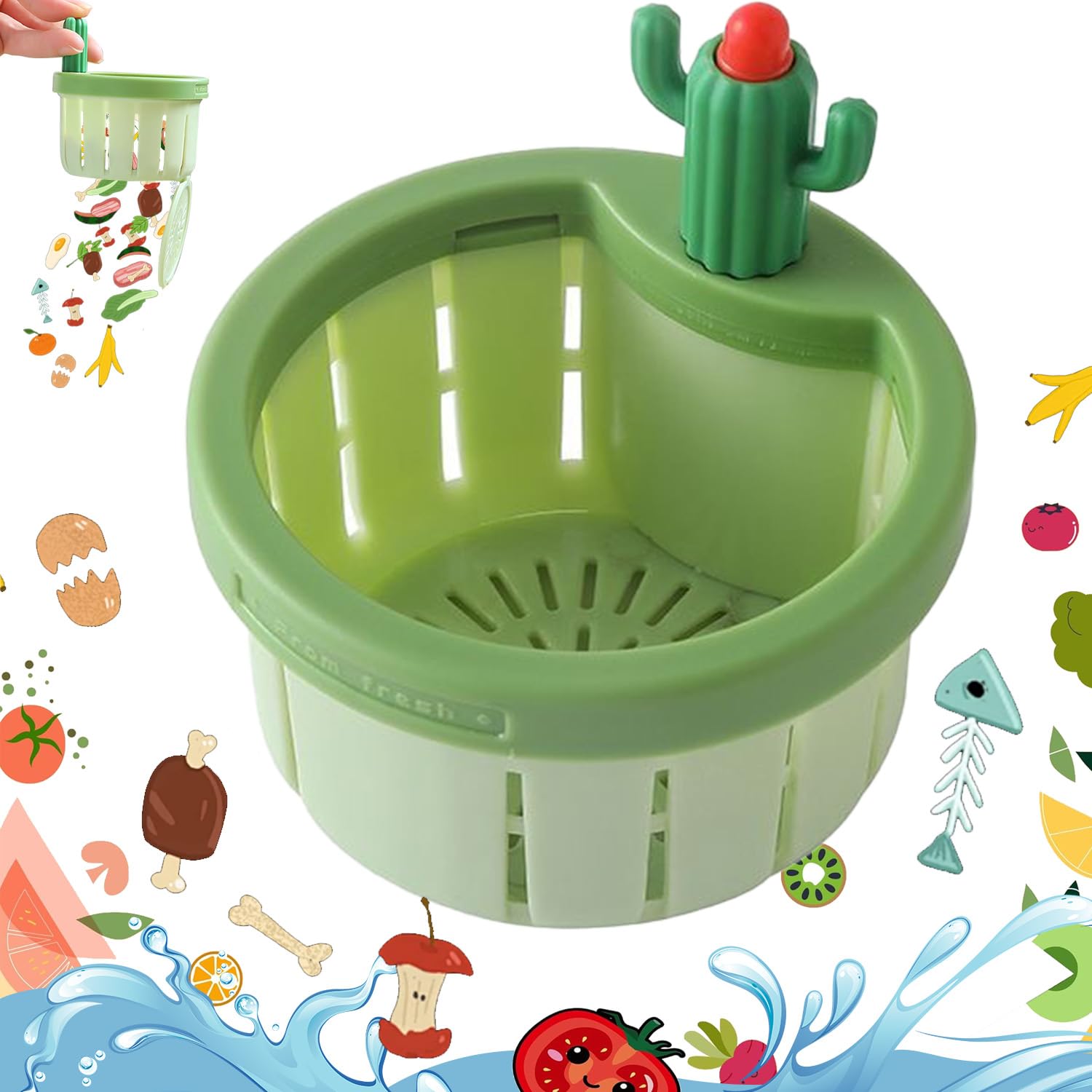 2024 Upgraded Cactus Kitchen Sink Drain Strainer - Automatic Pressing Sink Filter Basket for Waste Collection | Durable Green Drain Stopper Accessory | Perfect for Home Kitchen, RV & Camper Use (1 Pack)