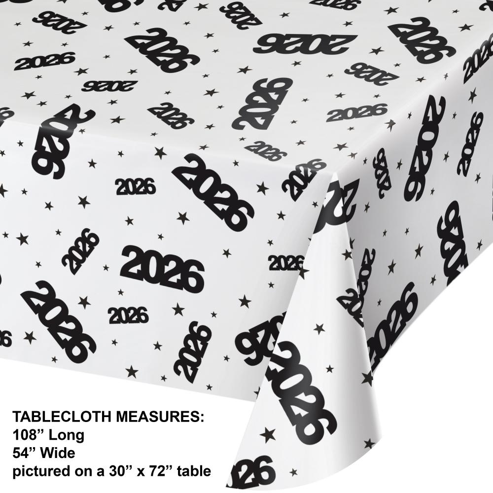2026 New Year's Clear Plastic Table Cover, 54 x 108 Inches (1/Pkg) - Perfect for Holiday Parties, Banquets & Celebrations