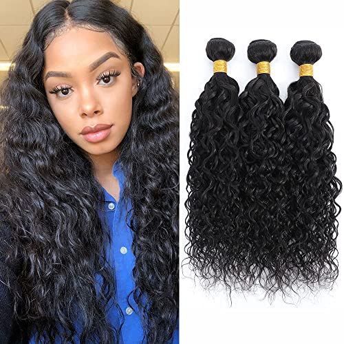 Brazilian Virgin Water Wave Hair Extensions 3 Bundles 20 22 24 Inch - 100% Unprocessed Remy Human Hair in Natural Black Color for Black Women | Perfect for Daily Styling, Special Occasions & Protective Hairstyles