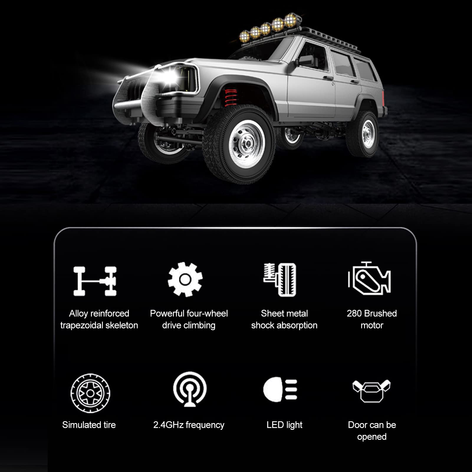 Goolsky 1:12 Scale RC Rock Crawler - 4WD Off Road Remote Control Truck with 2.4Ghz All Terrain Climbing & LED Lights | 2 Batteries Included | Perfect for Outdoor Adventures, Backyard Play & RC Hobbyists (Silver)