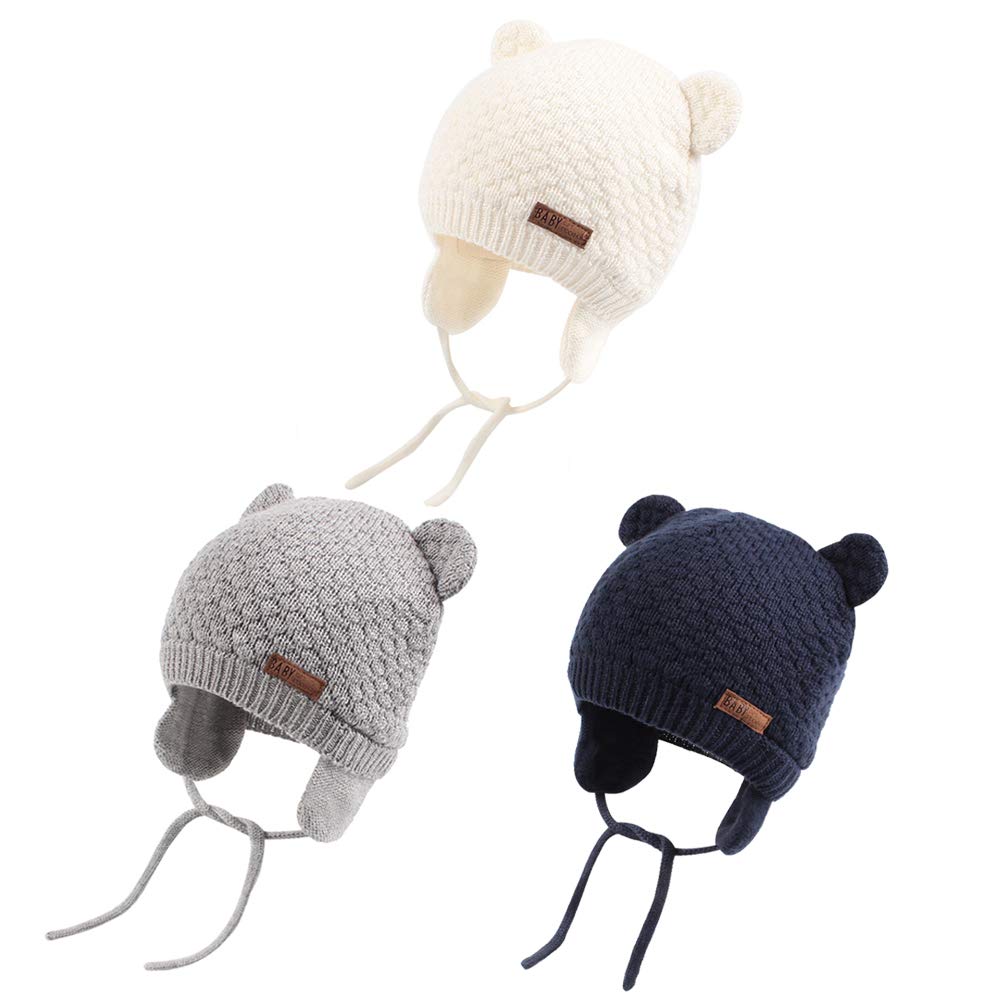XIAOHAWANG Baby Hat Cute Bear Earflap Beanie for Toddlers - Warm Winter Knit Hat for Boys & Girls - Perfect for Fall, Winter & Outdoor Activities