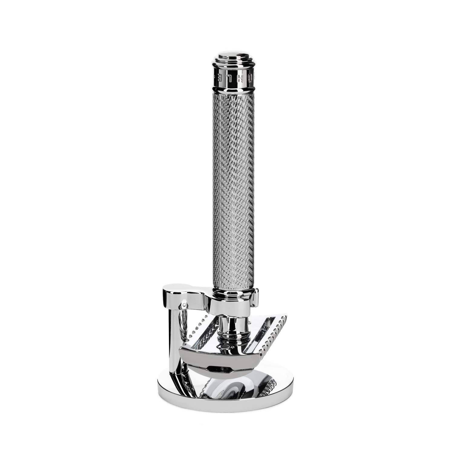 MÜHLE TRADITIONAL Chrome Safety Razor - Open Comb Double Edge Razor with Stand - Perfect for Wet Shaving & Classic Grooming - Ideal Gift for Men's Shaving Routine & Barber Shop Use