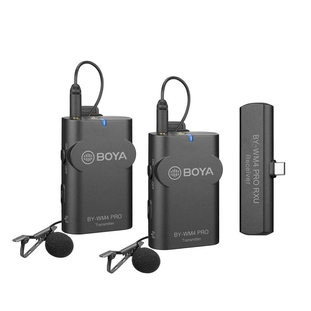 BOYA 2.4G Wireless Microphone Kit for Type-C Devices - Dual Lavalier Mics with Noise Cancellation for Smartphones, Cameras, Vlogging, Live Streaming & Podcasting