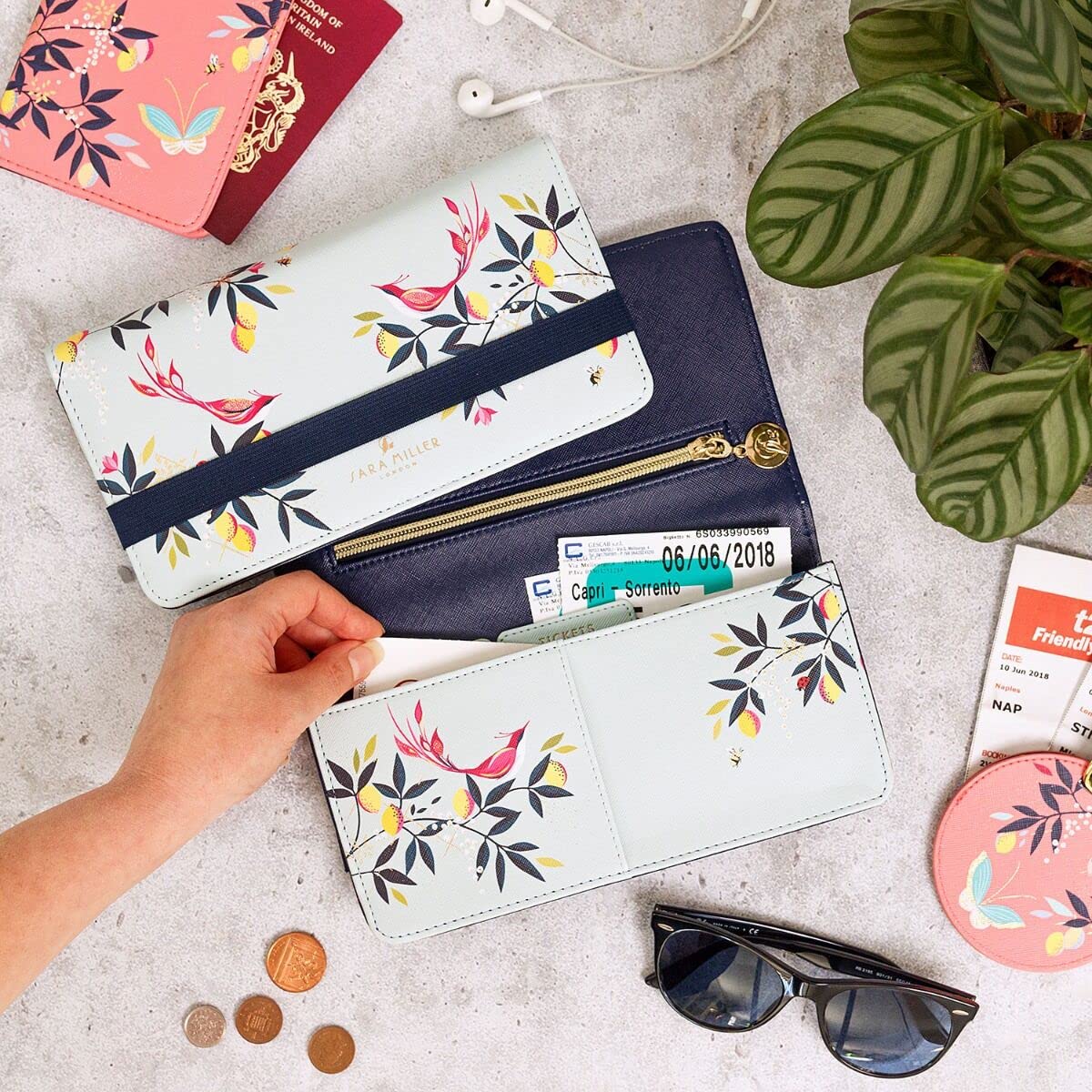 Sara Miller Duck Egg Orchard Birds Travel Wallet - Stylish RFID Blocking Passport Holder for Women | Perfect for International Trips, Vacations & Business Travel
