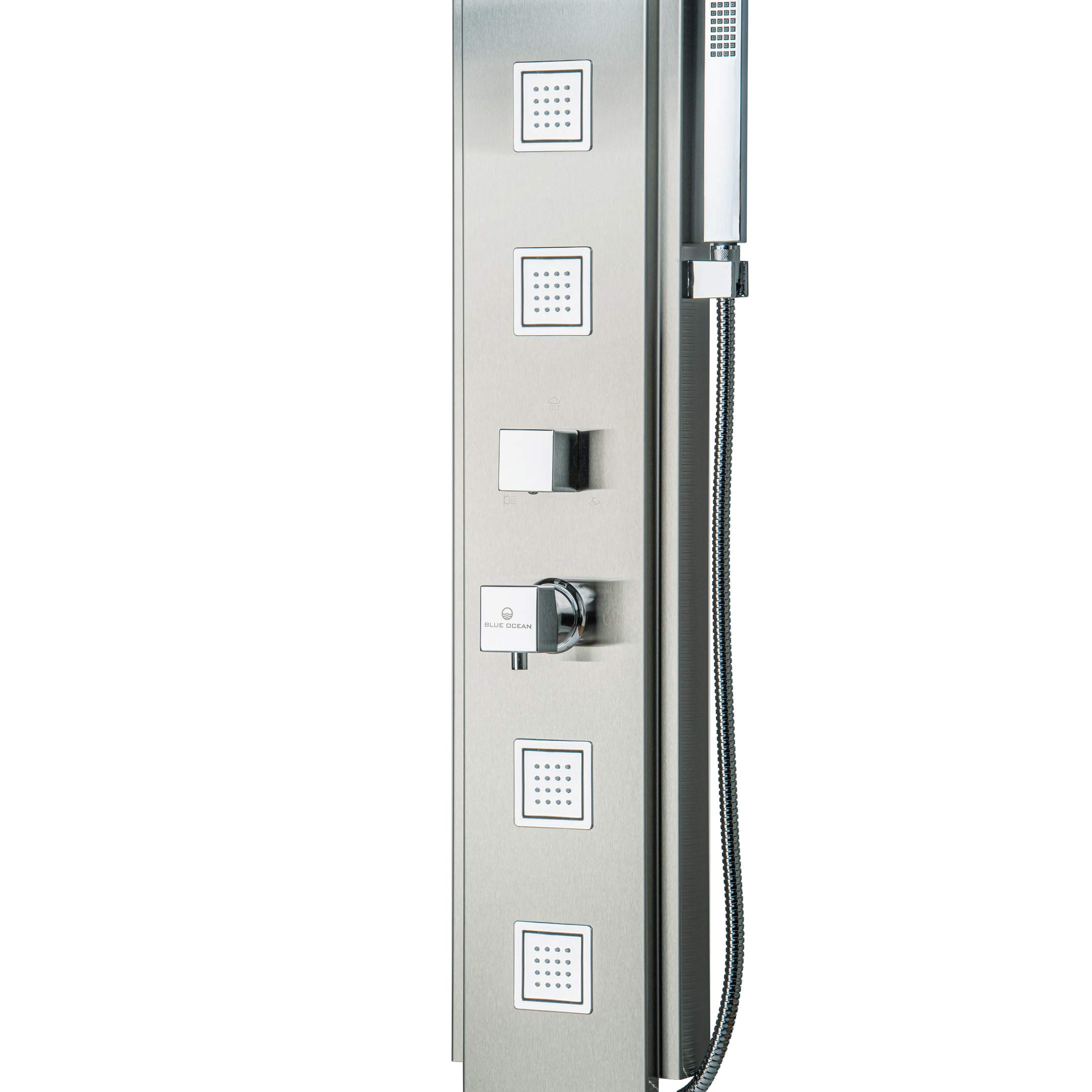 Blue Ocean 59 Inch Stainless Steel SPS8897 Shower Panel System with Rainfall Shower Head, Body Jets, and Handheld Shower Spray - Perfect for Luxury Bathroom Renovation & Spa-Like Shower Experience