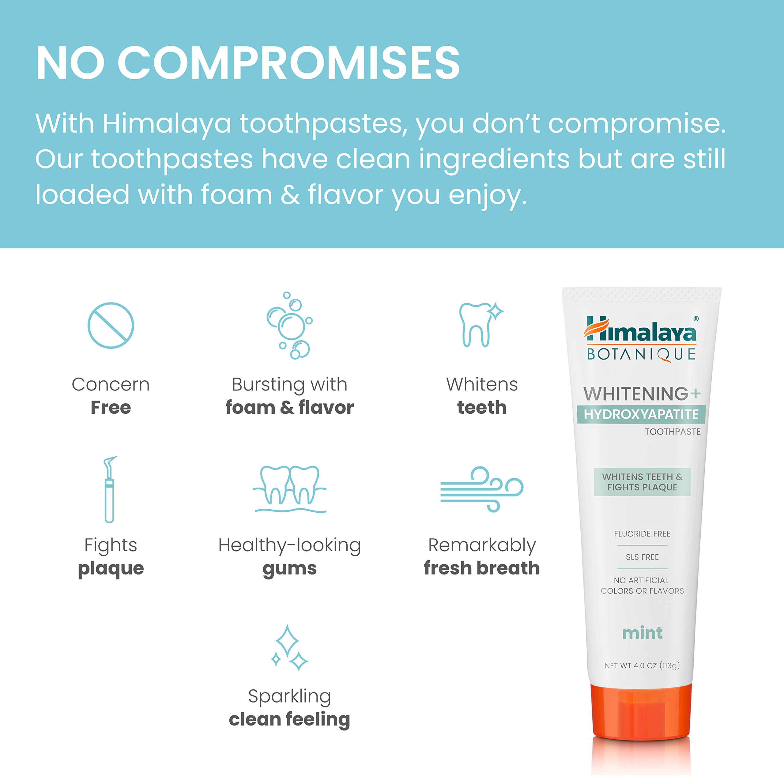 Himalaya Botanique Hydroxyapatite Toothpaste for Teeth Whitening & Fresh Breath - Fluoride Free, SLS Free, Vegan - 4.0 oz (4 Pack) - Perfect for Daily Oral Care & Natural Teeth Whitening