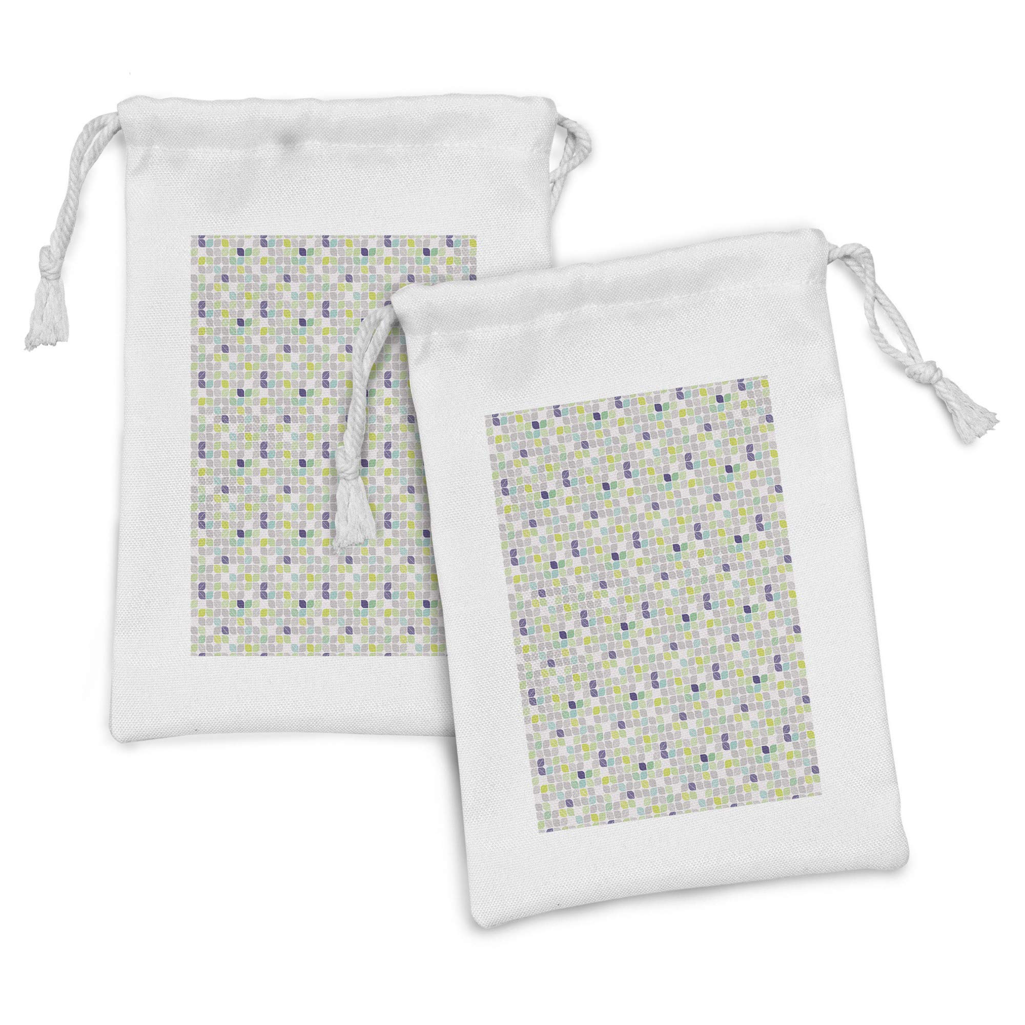 Ambesonne Leaf Fabric Pouch Set of 2 - Abstract Fall Pastel Leaves Drawstring Bags (9