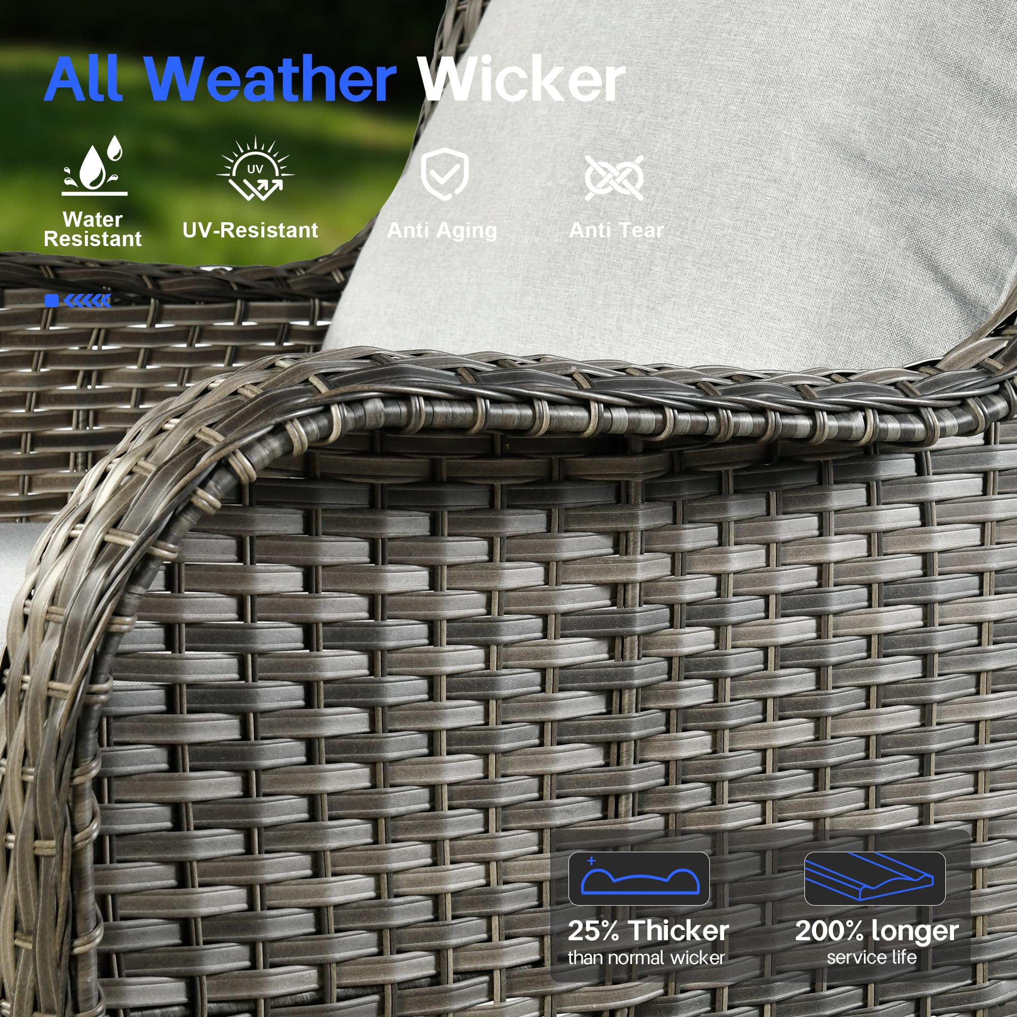 5-Piece Outdoor Patio Furniture Set with High Back Sofa, Chairs & Ottomans - All-Weather Wicker Conversation Set with Grey Cushions | Perfect for Backyard, Garden & Poolside Relaxation