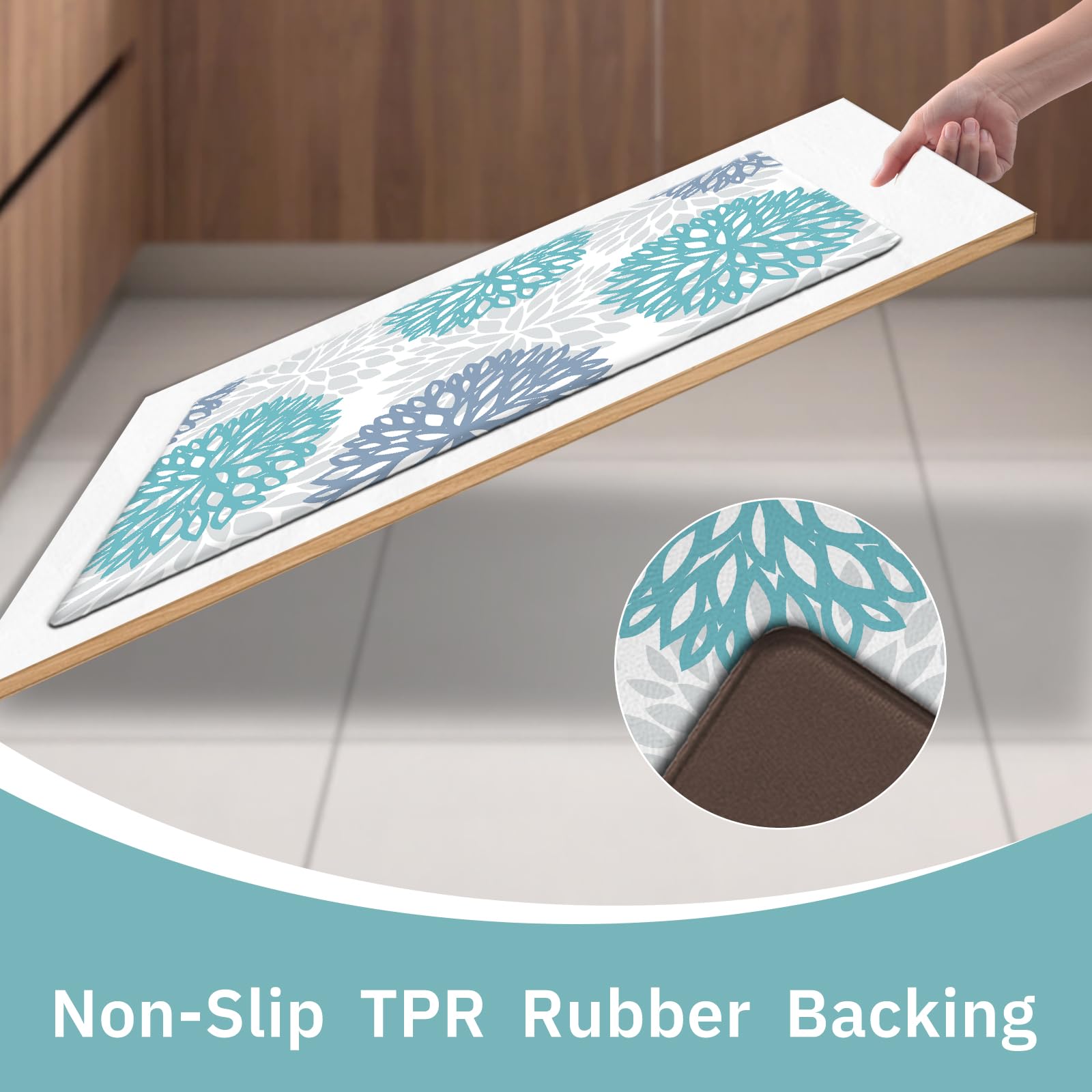 Premium Teal Kitchen Mats Set of 2 - Cushioned Anti-Fatigue Memory Foam Floor Mats, Non-Slip Waterproof Kitchen Rugs for Comfortable Standing - Perfect for Sink Area, Office, Laundry Room & High-Traffic Areas