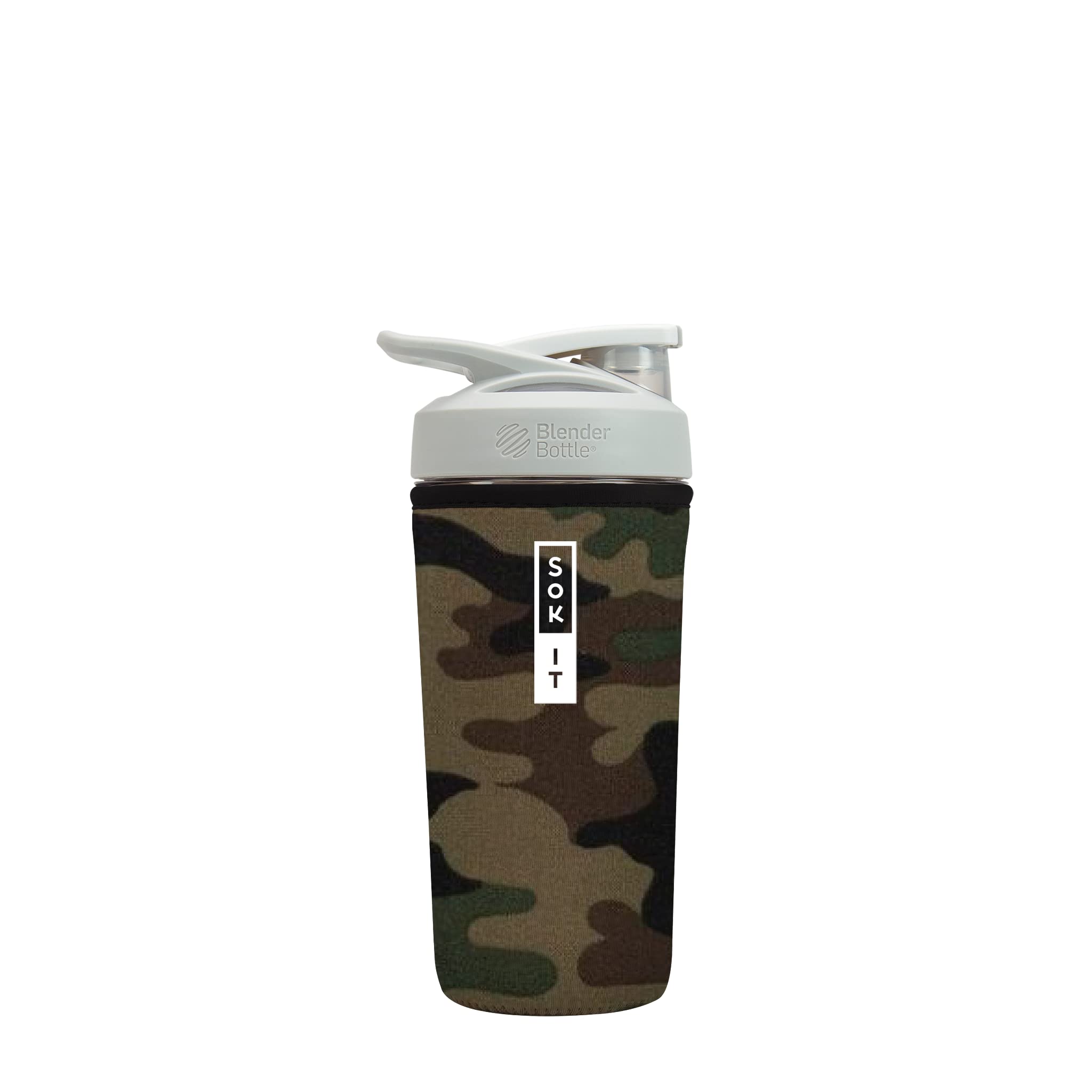 Insulated Neoprene Protein Shaker Bottle Cover - Green Camo, Fits 28oz Blender Bottles - Perfect for Gym, Workouts & Travel