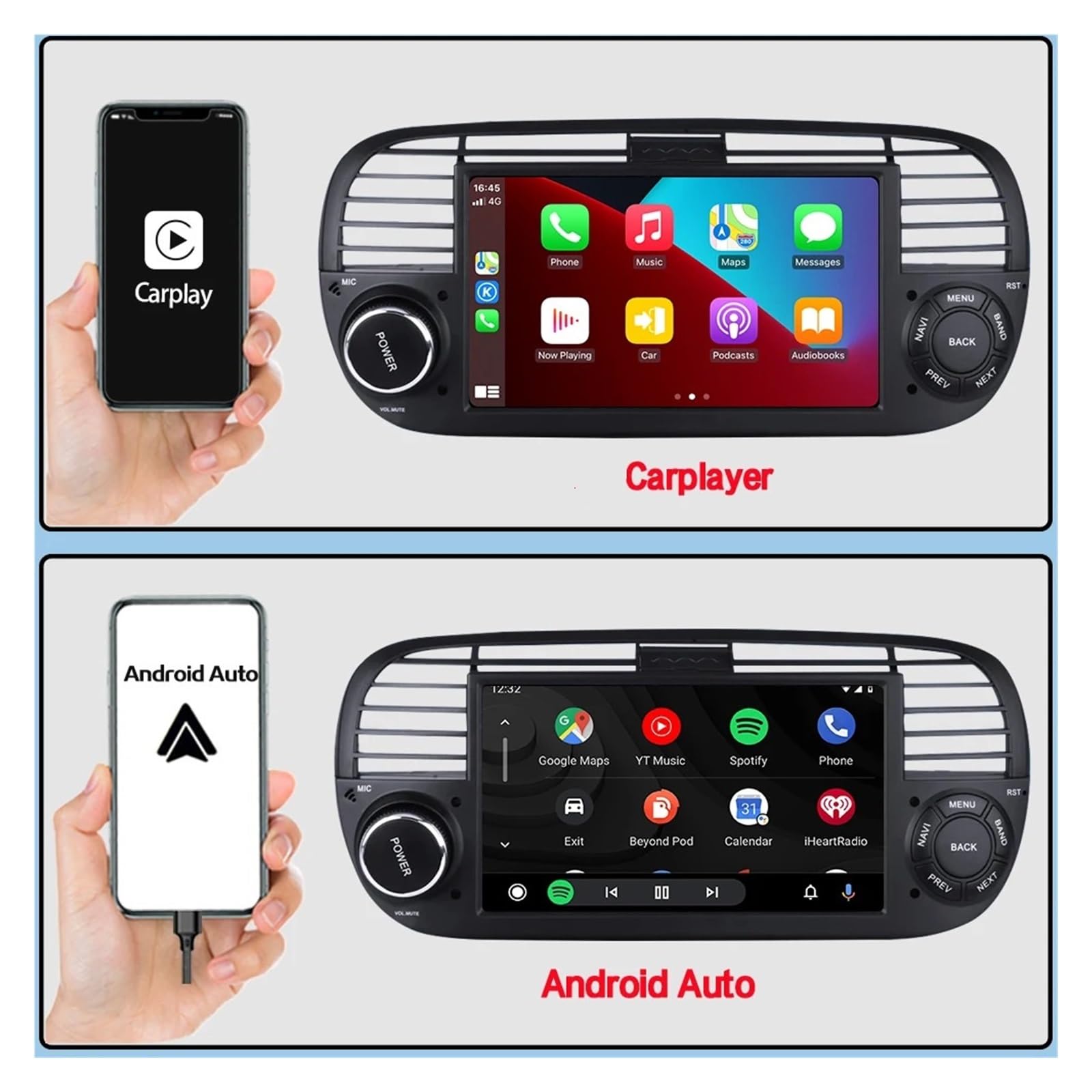 7 Inch Android Auto Car Stereo for Fiat 500 2007-2015 | Android 13 | Apple CarPlay | GPS Navigation | Multimedia Player | 6GB RAM 128GB Storage | WiFi | White - Perfect for Road Trips & Daily Commuting