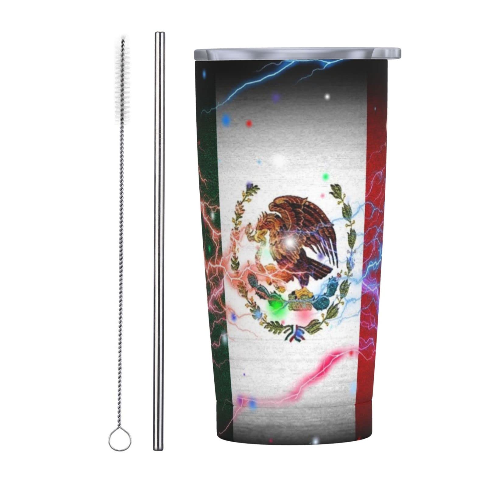 SWEET TANG 20oz Vacuum Insulated Stainless Steel Coffee Tumbler with Leak Proof Lid & Straw - Mexico Flag Cool Eagle Design - Keeps Drinks Hot/Cold for Hours - Perfect for Office, Travel, Camping, Parties & Weddings
