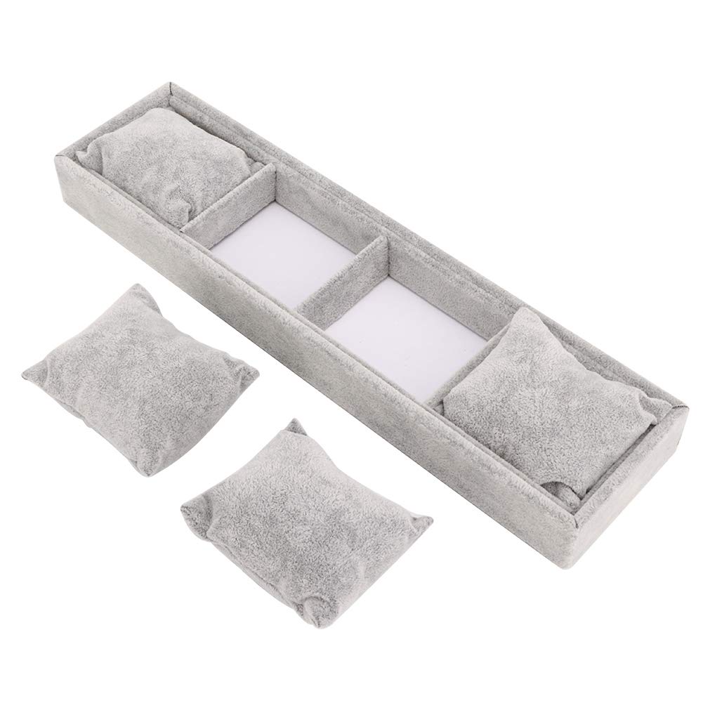 TMISHION 4-Slot Bracelet Display Tray - Gray Flannel Jewelry Organizer with Pillows - Perfect for Bracelets, Bangles & Watches Storage - Great for Retail Stores, Jewelry Shops and Home Display