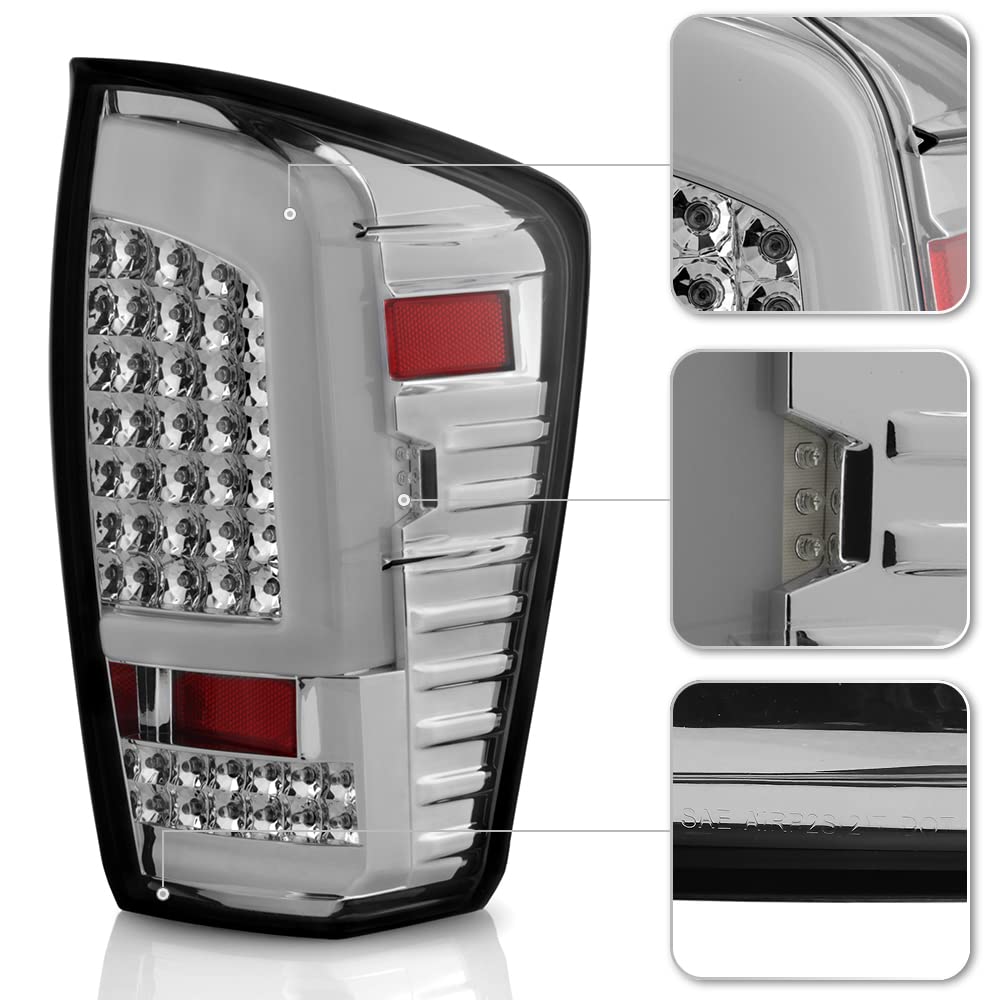 ACANII Chrome Full LED Tail Lights with C Tube for 2016-2023 Toyota Tacoma Pickup Truck - Brake Lamps Pair Set (Left+Right) - Upgrade Your Truck's Style & Safety for Night Driving and Off-Road Adventures