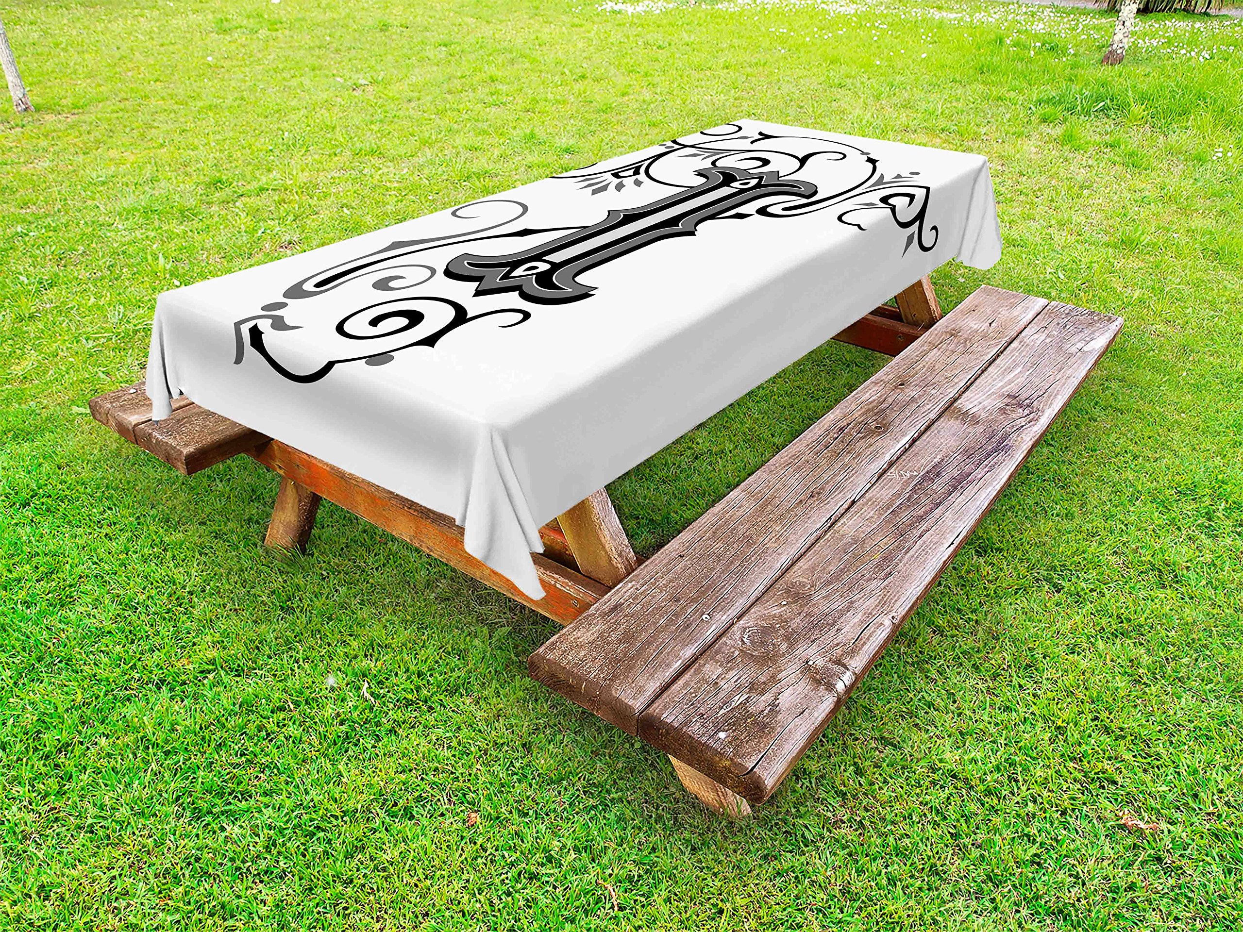Ambesonne Letter I Outdoor Tablecloth - Elegant Abstract Design with Swirls & Lines, Washable Picnic Table Cover, 58