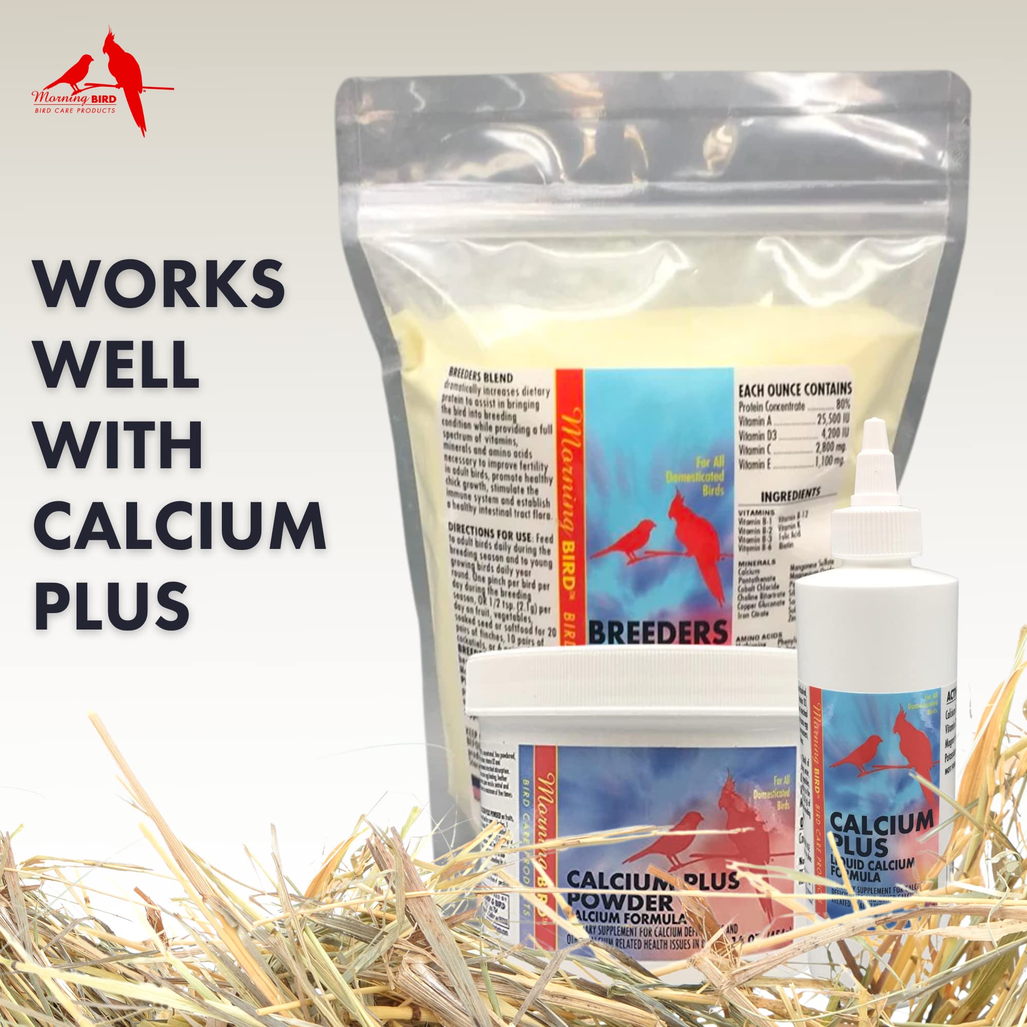 Morning Bird Breeders Blend Fertility Supplement - High Protein with Vitamins, Minerals & Amino Acids for Birds (8 oz) - Supports Egg Production & Breeding Health for Parrots, Finches & Canaries