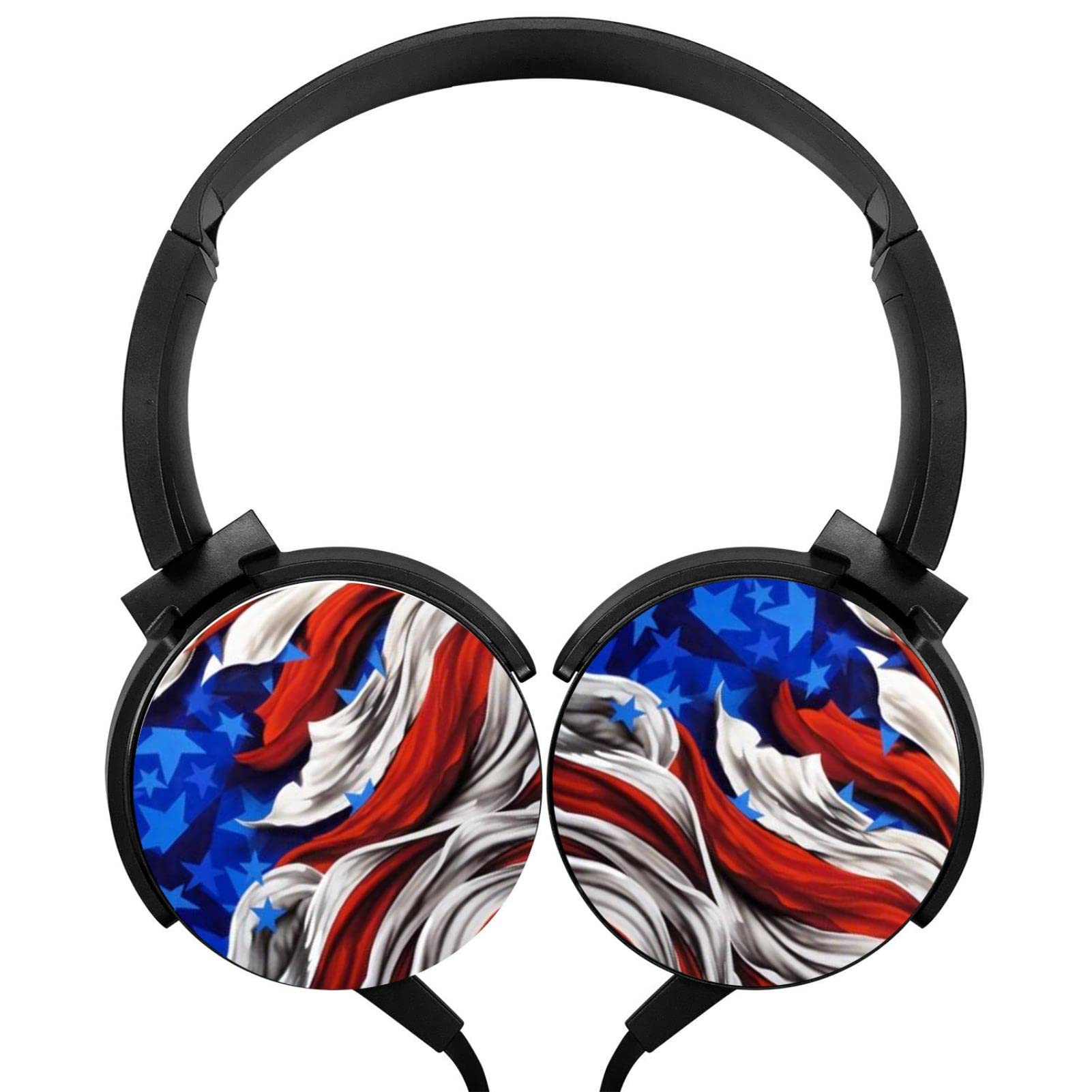 American Flag Oil Painting Art Wired Headphones - Custom Foldable Over-Ear Headset for Men & Women (Black) - Perfect for Music Lovers, Travel & Office Use