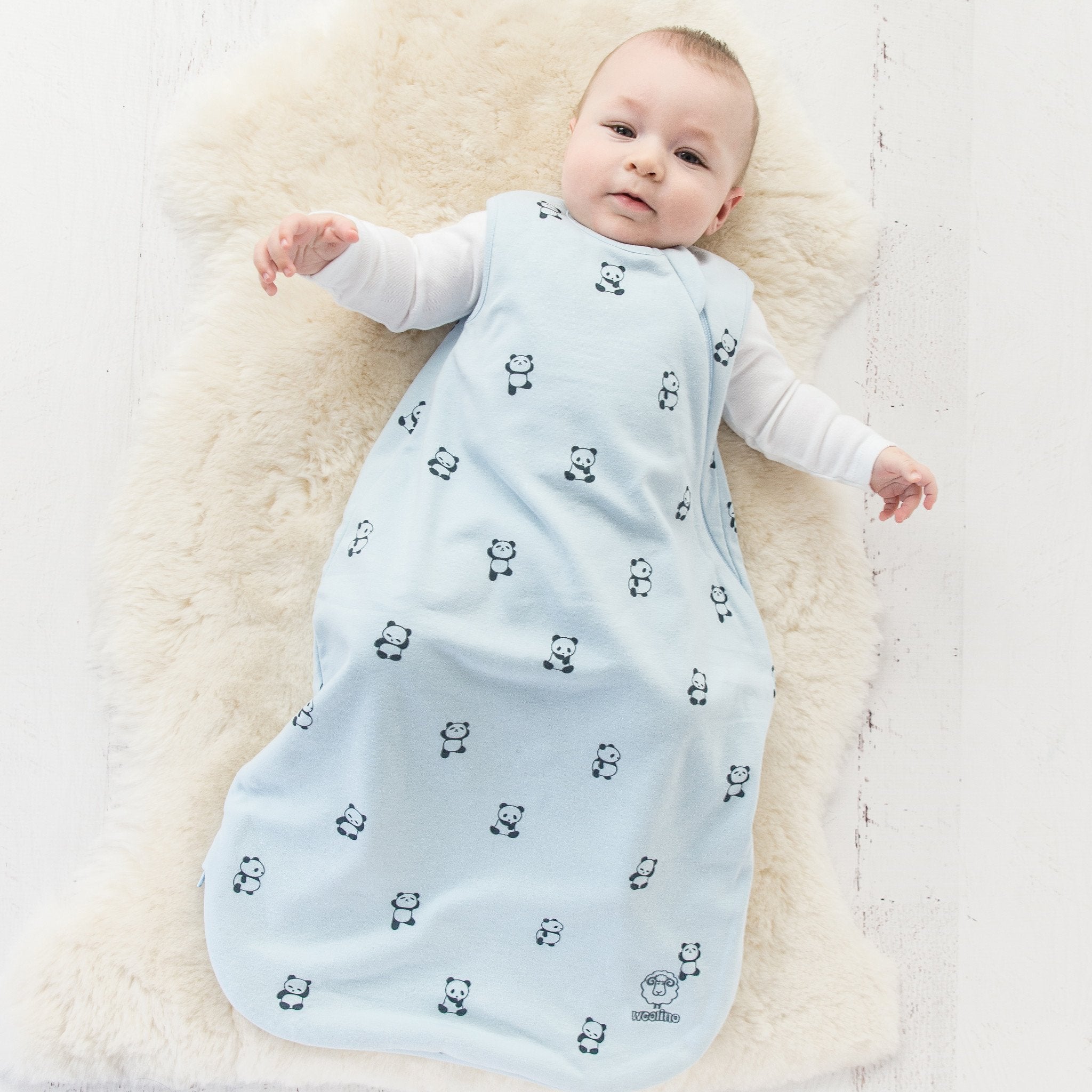 4 Season Baby Sleeping Bag - Soft Merino Wool & Organic Cotton - Cute Panda Design - Perfect for Nursery, Travel & Outdoor Adventures