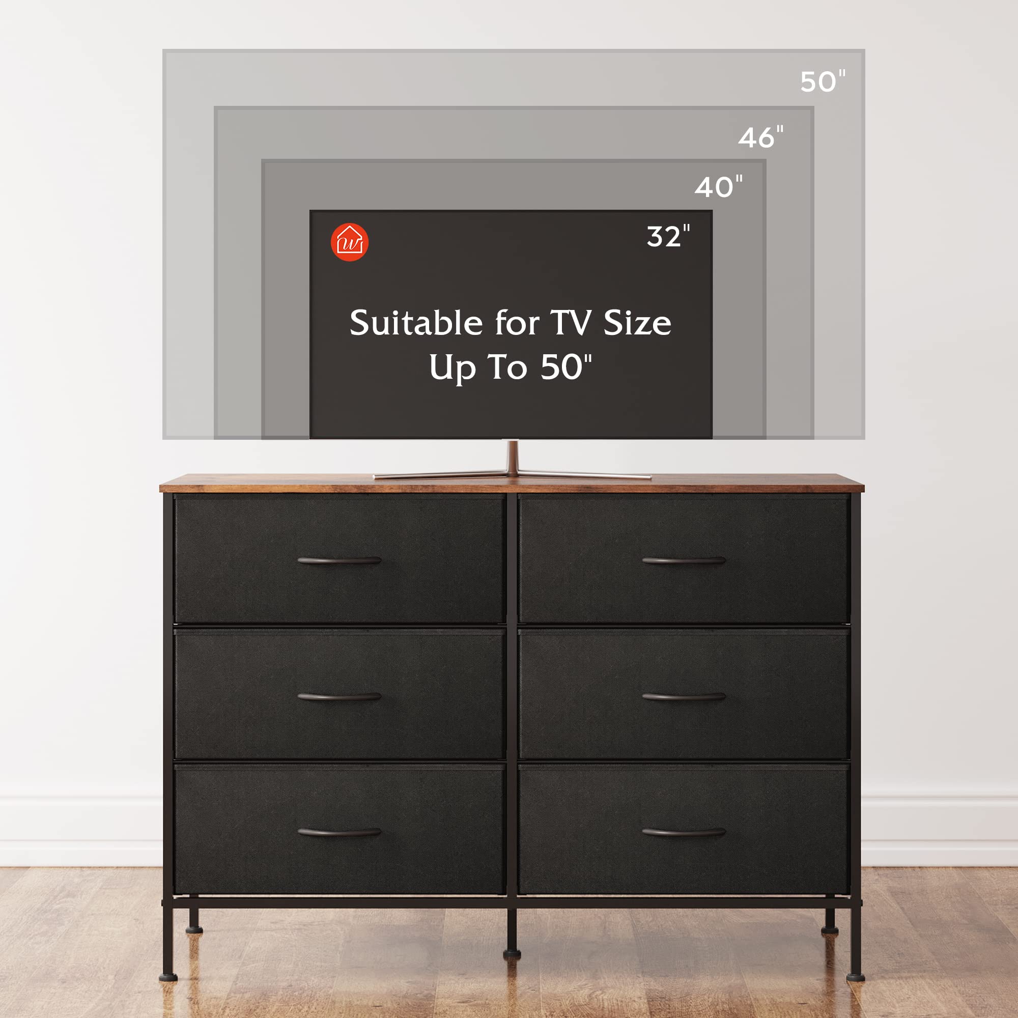 WLIVE 6-Drawer Dresser TV Stand for 50