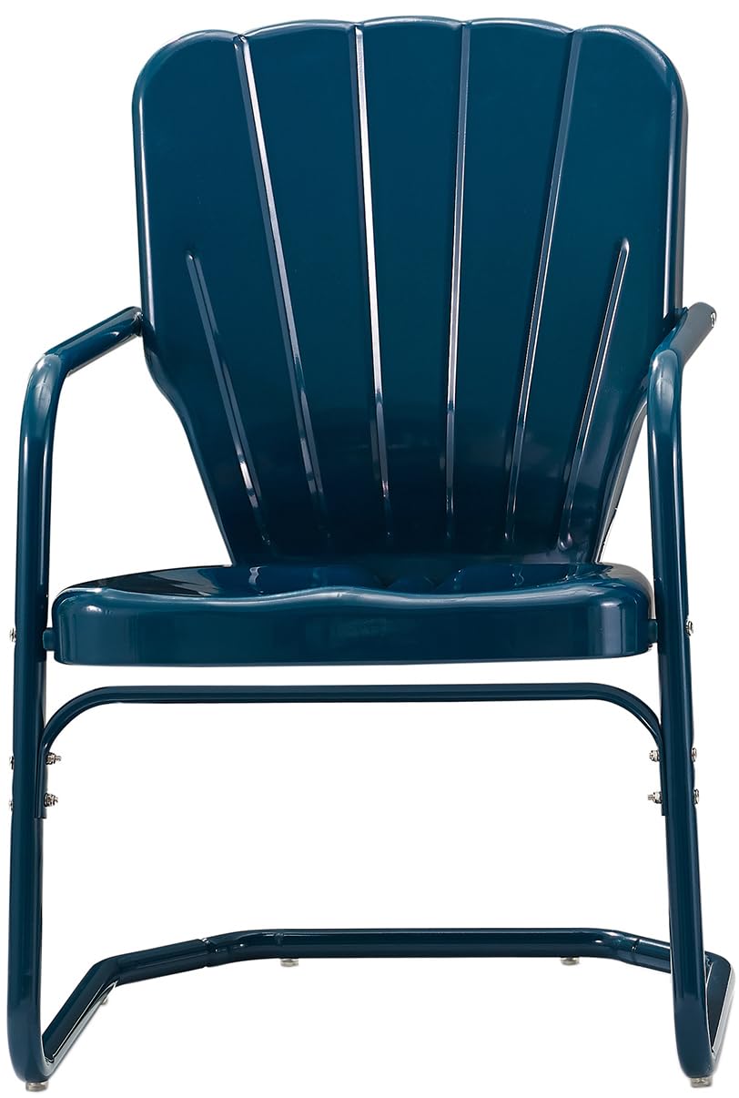 Crosley Furniture Ridgeland 2-Piece Outdoor Chair Set - Retro Metal Patio Dining Chairs for Porch, Deck, Garden & Backyard - Navy Blue