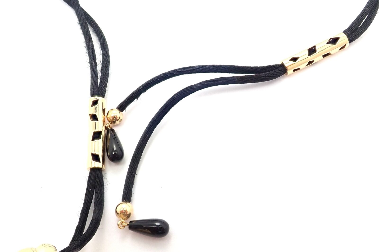 Authentic Cartier Panther Panthere 18k Yellow Gold Peridot Lacquer Cord Necklace for Women - Luxury Jewelry Gift for Birthday, Anniversary & Special Occasions