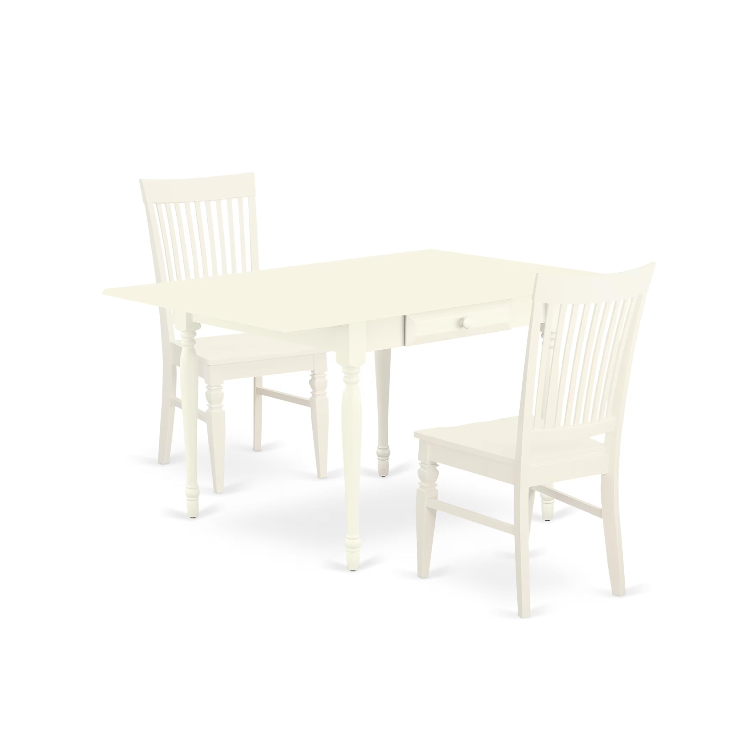 Modern 3-Piece Dining Table Set with Drop-Leaf & 2 Chairs - 36x54 Inch Rectangle Wooden Table in Linen White | East West Furniture MZWE3-LWH-W | Perfect for Small Spaces, Apartments & Cozy Dining Areas